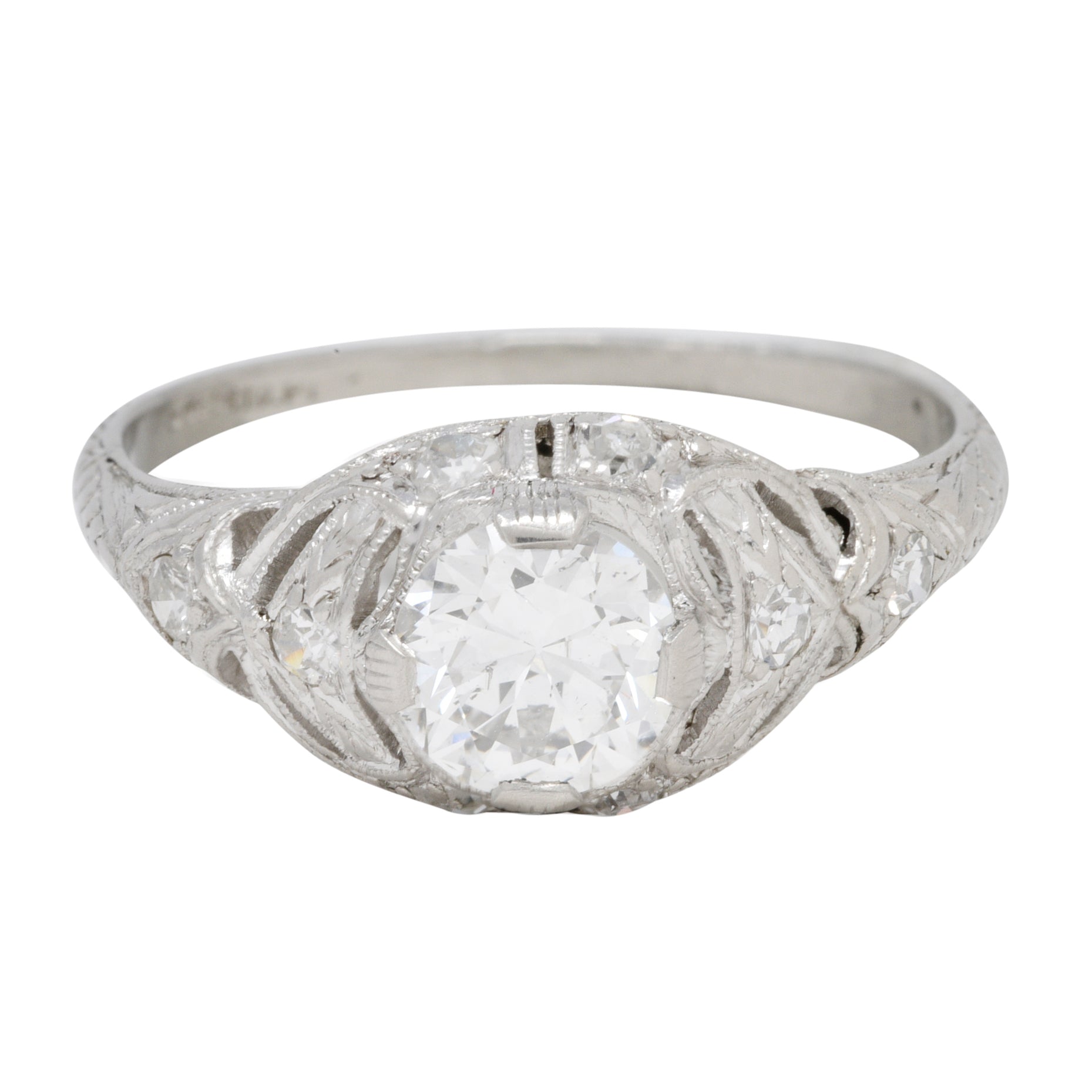 Art Deco 0.96 CTW Diamond Platinum Wheat Engagement Ring Wilson's Estate Jewelry