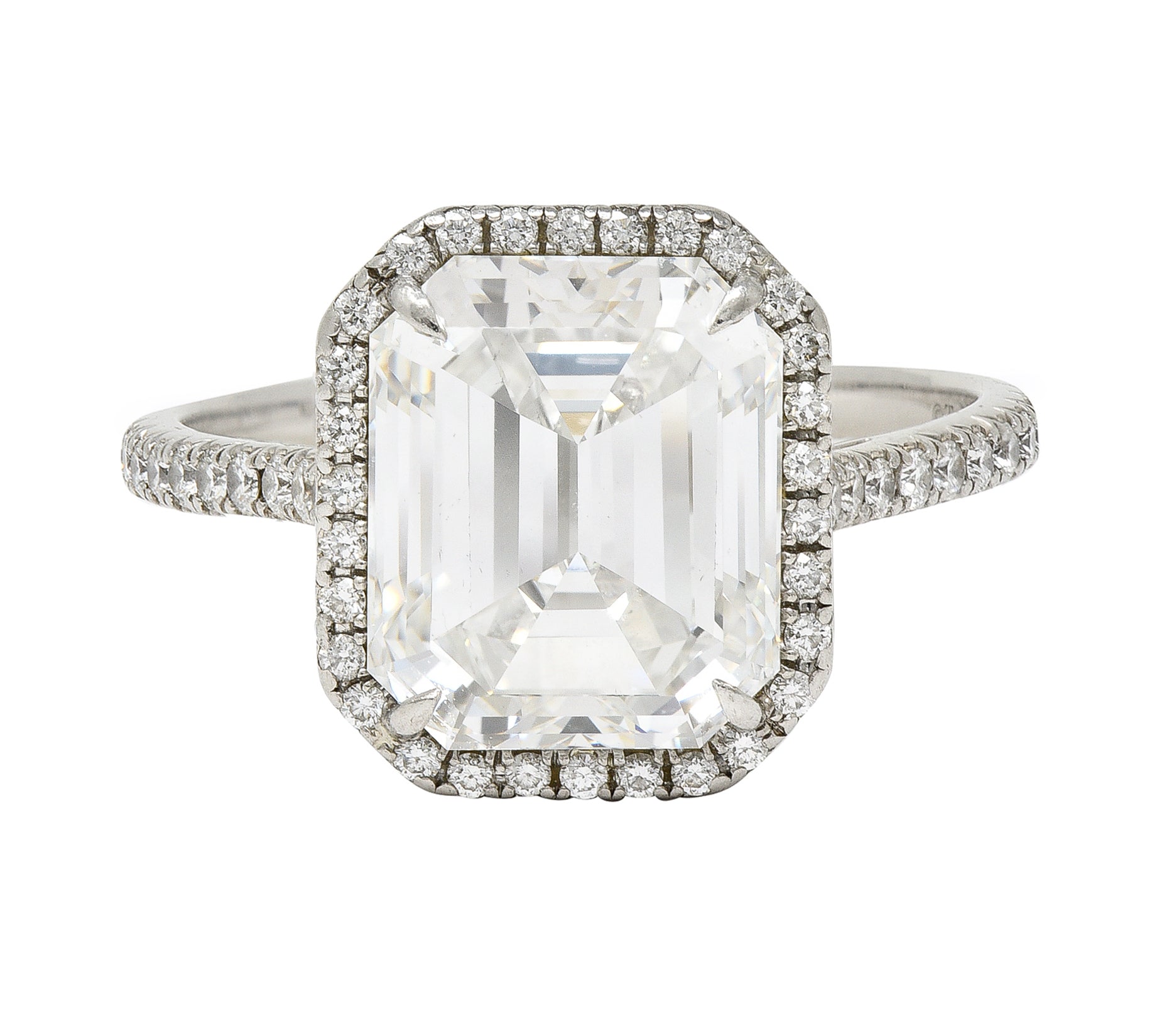 Tiffany & Co. 5.35 CTW Emerald Cut Diamond Platinum Soleste Halo Engagement Ring Wilson's Estate Jewelry