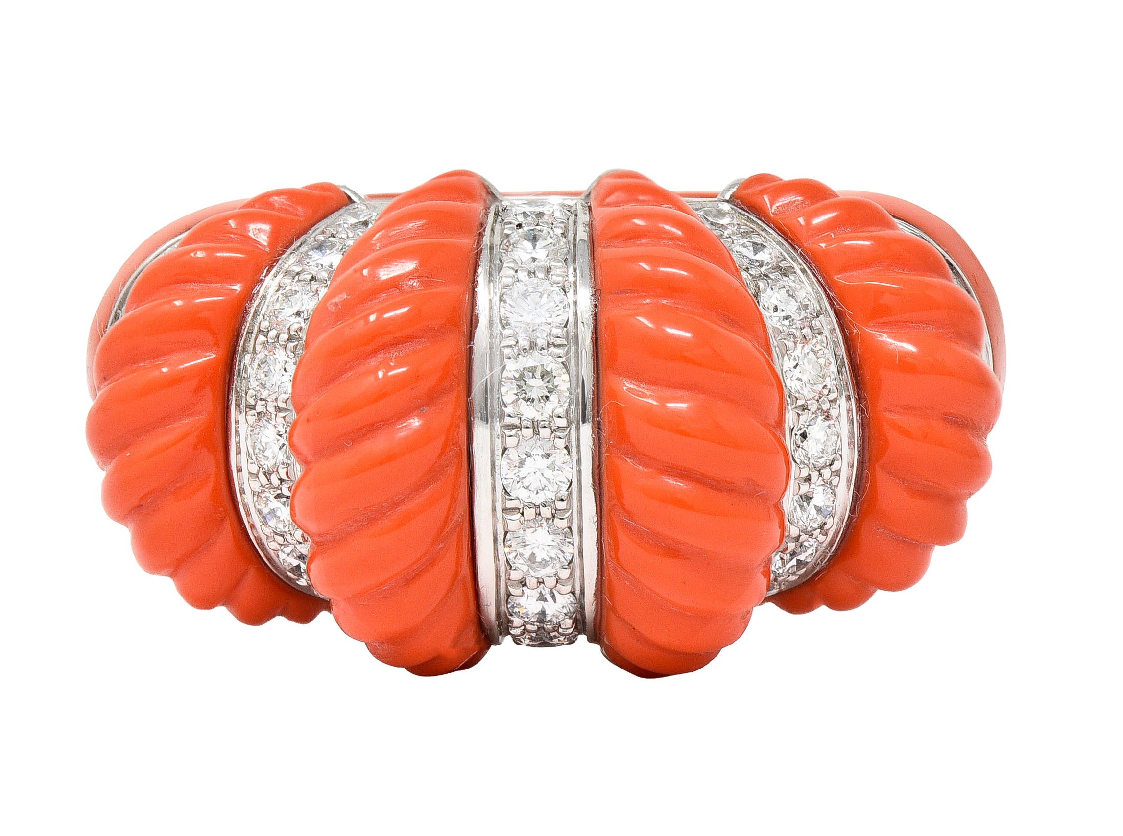 Cartier French 1.93 CTW Diamond Coral 18 Karat Gold Vintage Dome Ring Wilson's Estate Jewelry