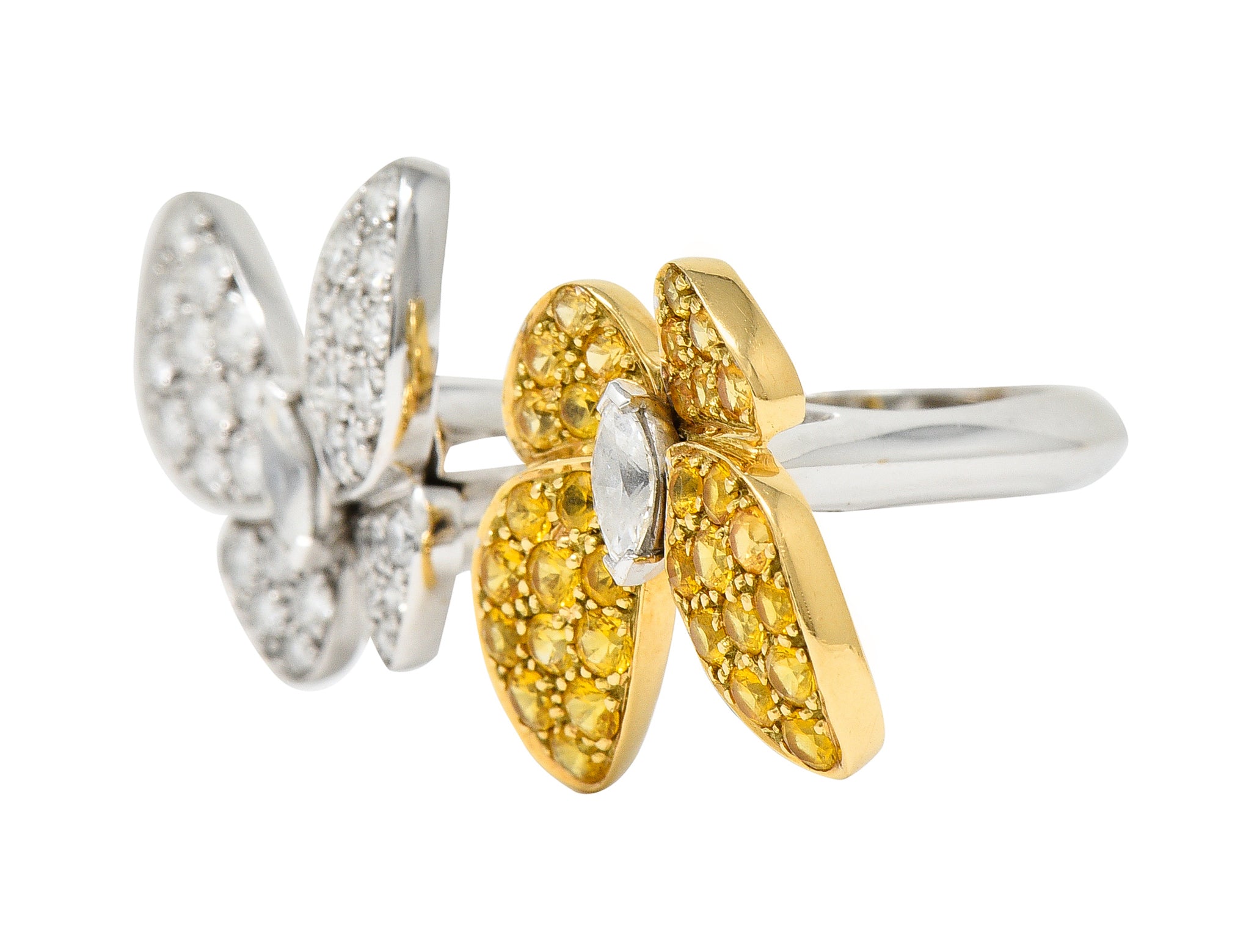 Van Cleef & Arpels Yellow Sapphire Diamond 18 Karat Gold Two Butterfly Between Finger Ring Wilson's Estate Jewelry