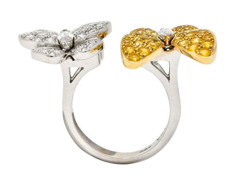 Van Cleef & Arpels Yellow Sapphire Diamond 18 Karat Gold Two Butterfly Between Finger Ring Wilson's Estate Jewelry