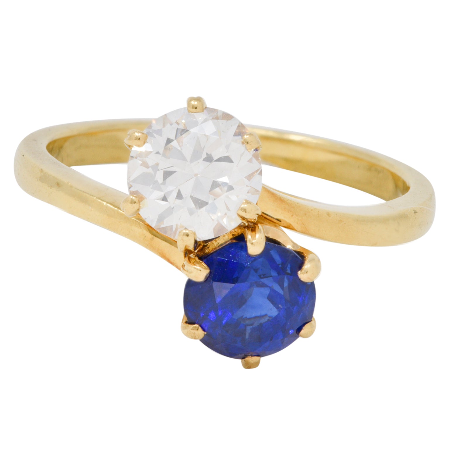 French Victorian Diamond Sapphire 2.04 CTW 18 Karat Gold Toi-Et-Moi Antique Ring Wilson's Estate Jewelry