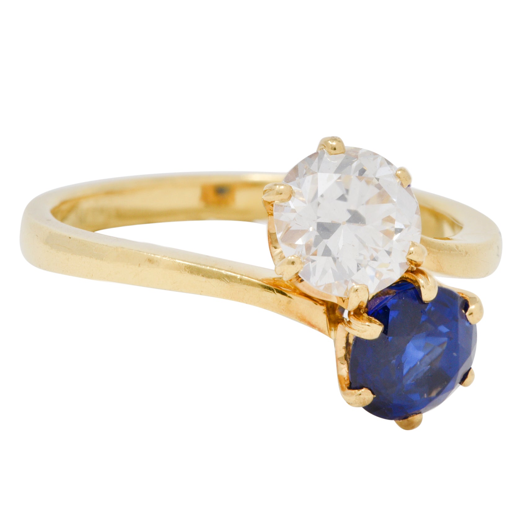 French Victorian Diamond Sapphire 2.04 CTW 18 Karat Gold Toi-Et-Moi Antique Ring Wilson's Estate Jewelry