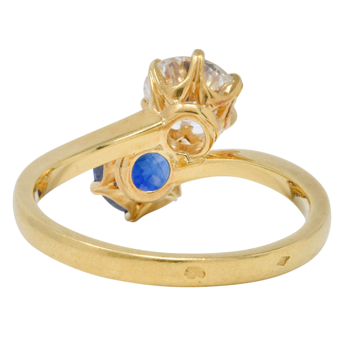 French Victorian Diamond Sapphire 2.04 CTW 18 Karat Gold Toi-Et-Moi Antique Ring Wilson's Estate Jewelry