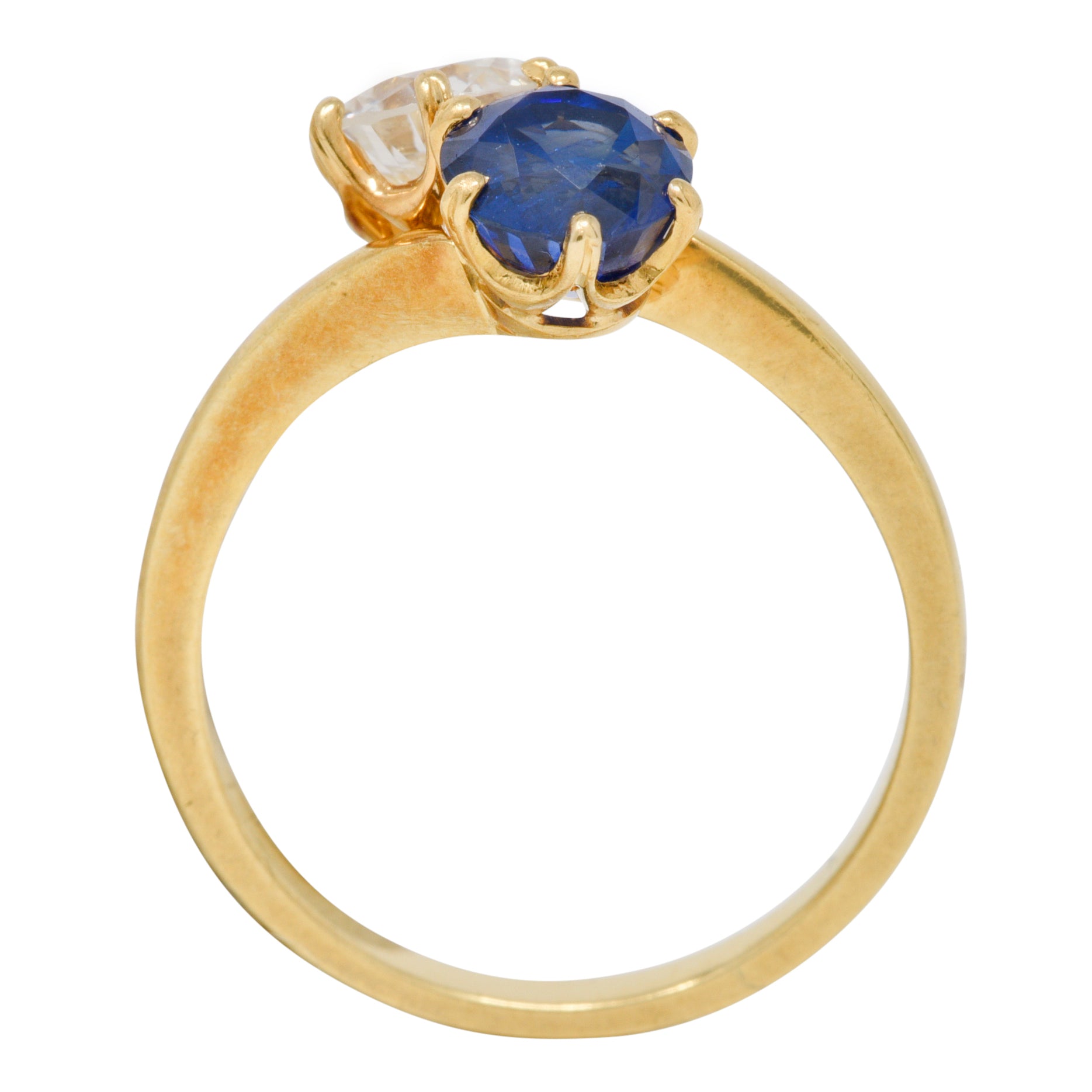 French Victorian Diamond Sapphire 2.04 CTW 18 Karat Gold Toi-Et-Moi Antique Ring Wilson's Estate Jewelry