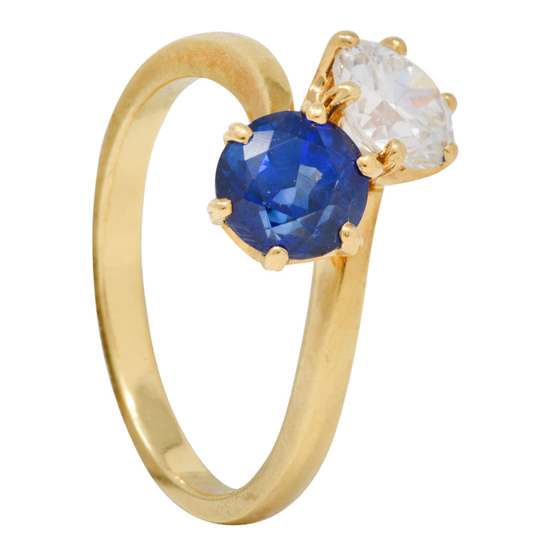 French Victorian Diamond Sapphire 2.04 CTW 18 Karat Gold Toi-Et-Moi Antique Ring Wilson's Estate Jewelry