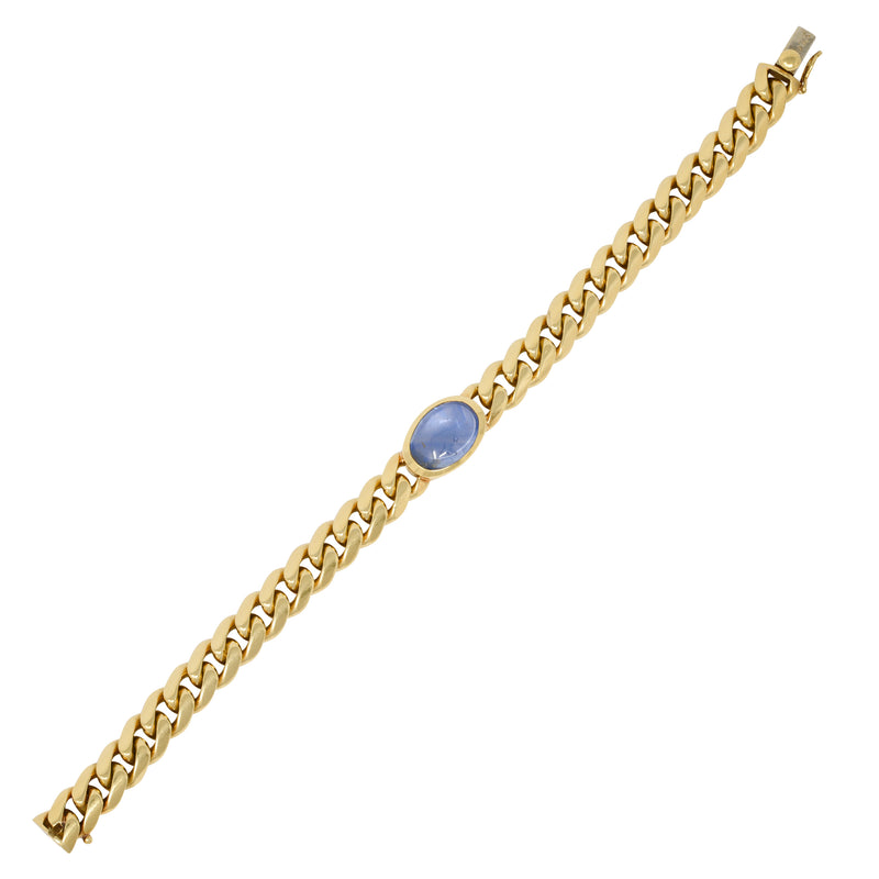 Bulgari 1980's 7.32 CTW Sapphire Cabochon 18 Karat Yellow Gold Curb Link Vintage Bracelet Wilson's Estate Jewelry