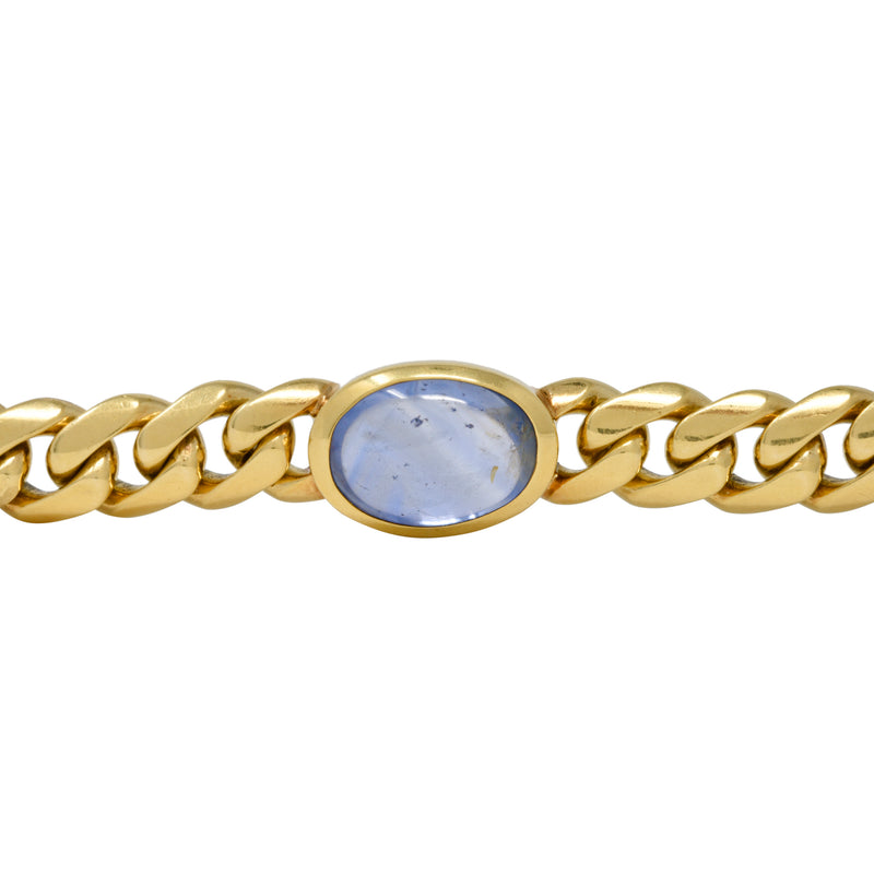 Bulgari 1980's 7.32 CTW Sapphire Cabochon 18 Karat Yellow Gold Curb Link Vintage Bracelet Wilson's Estate Jewelry