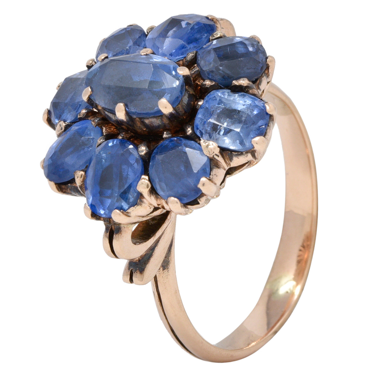 Victorian 3.20 CTW Sapphire 14 Karat Rose Gold Bow Antique Cluster Ring Wilson's Estate Jewelry