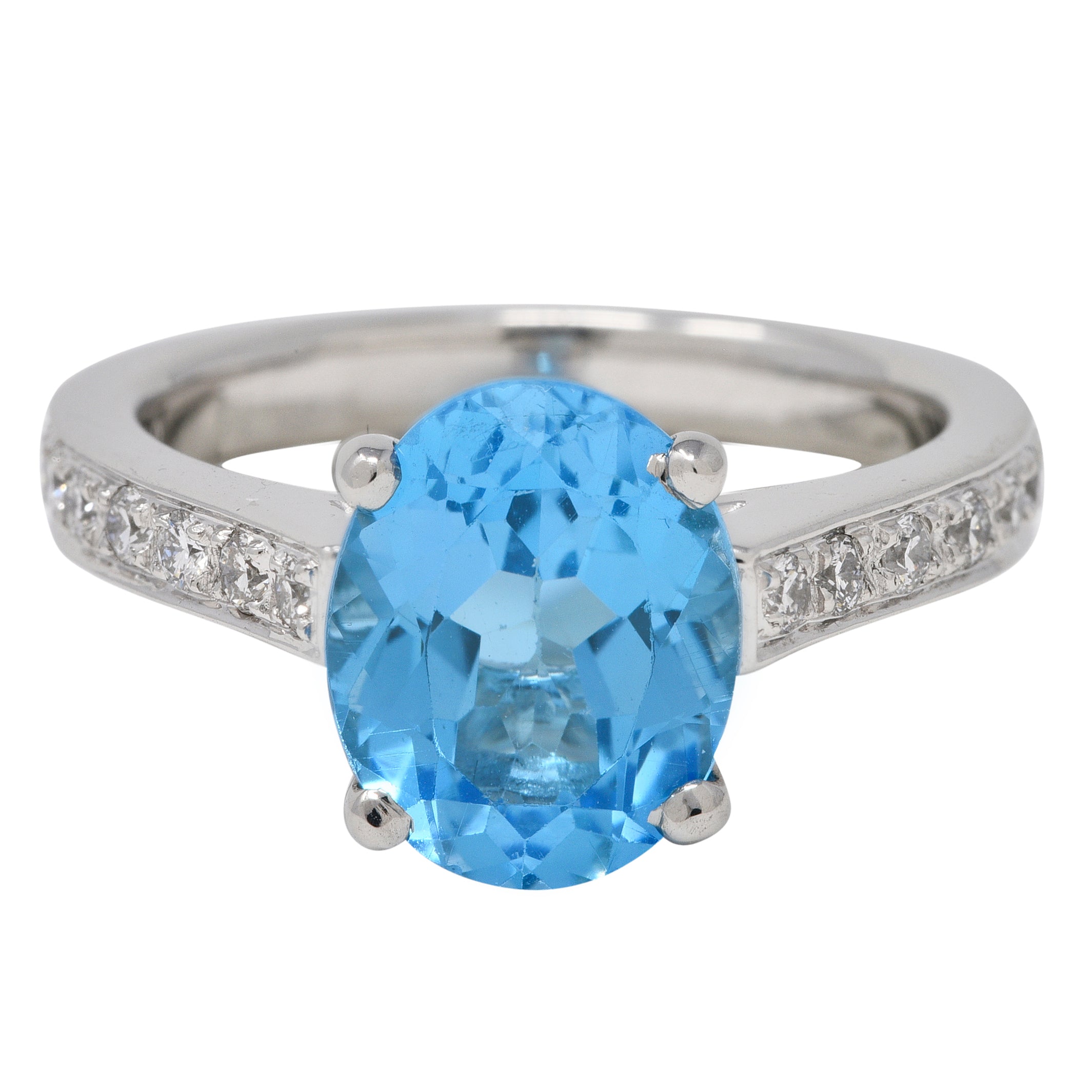 Contemporary Blue Topaz Diamond Platinum Gemstone Ring Wilson's Estate Jewelry