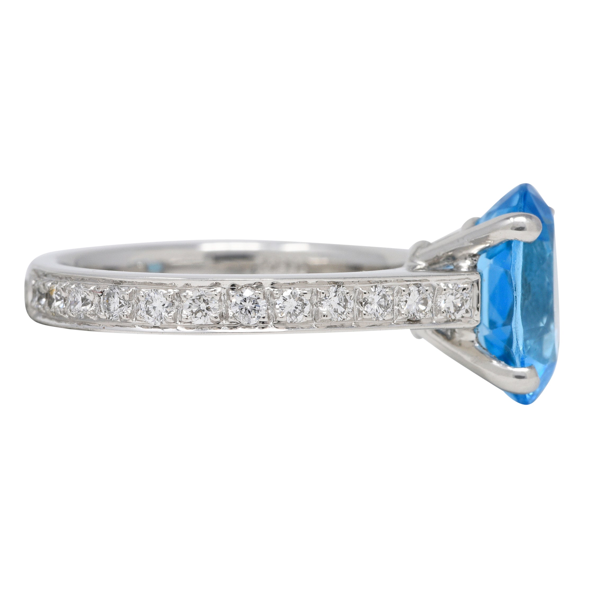 Contemporary Blue Topaz Diamond Platinum Gemstone Ring Wilson's Estate Jewelry