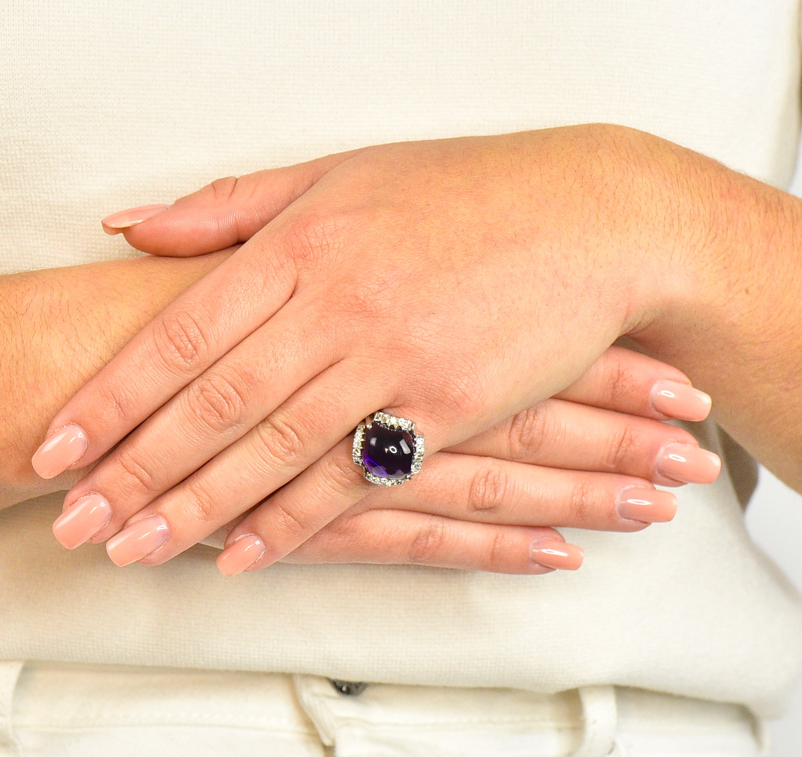 Spritzer & Fuhrmann Vintage Amethyst Diamond 18 Karat White Gold Cocktail RingRing - Wilson's Estate Jewelry