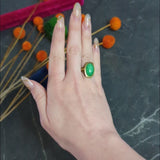 Larter & Sons Art Deco Jadeite Jade Cabochon 14 Karat Gold Lotus Ring