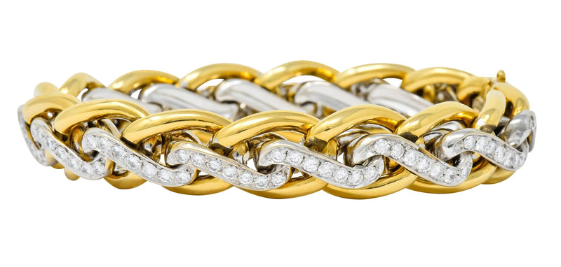 Bulgari Diamond 18 Karat Two-Tone Gold Curb Link Bracelet Wilson's Estate Jewelry