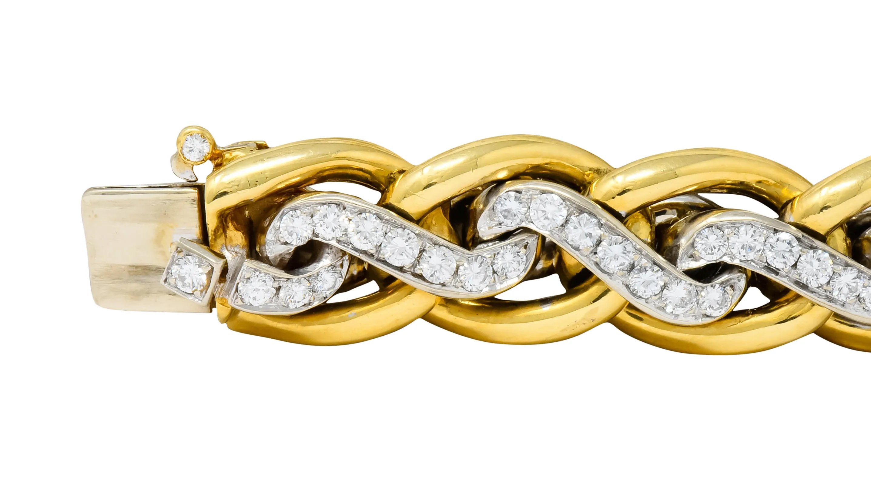 Bulgari Diamond 18 Karat Two-Tone Gold Curb Link Bracelet Wilson's Estate Jewelry