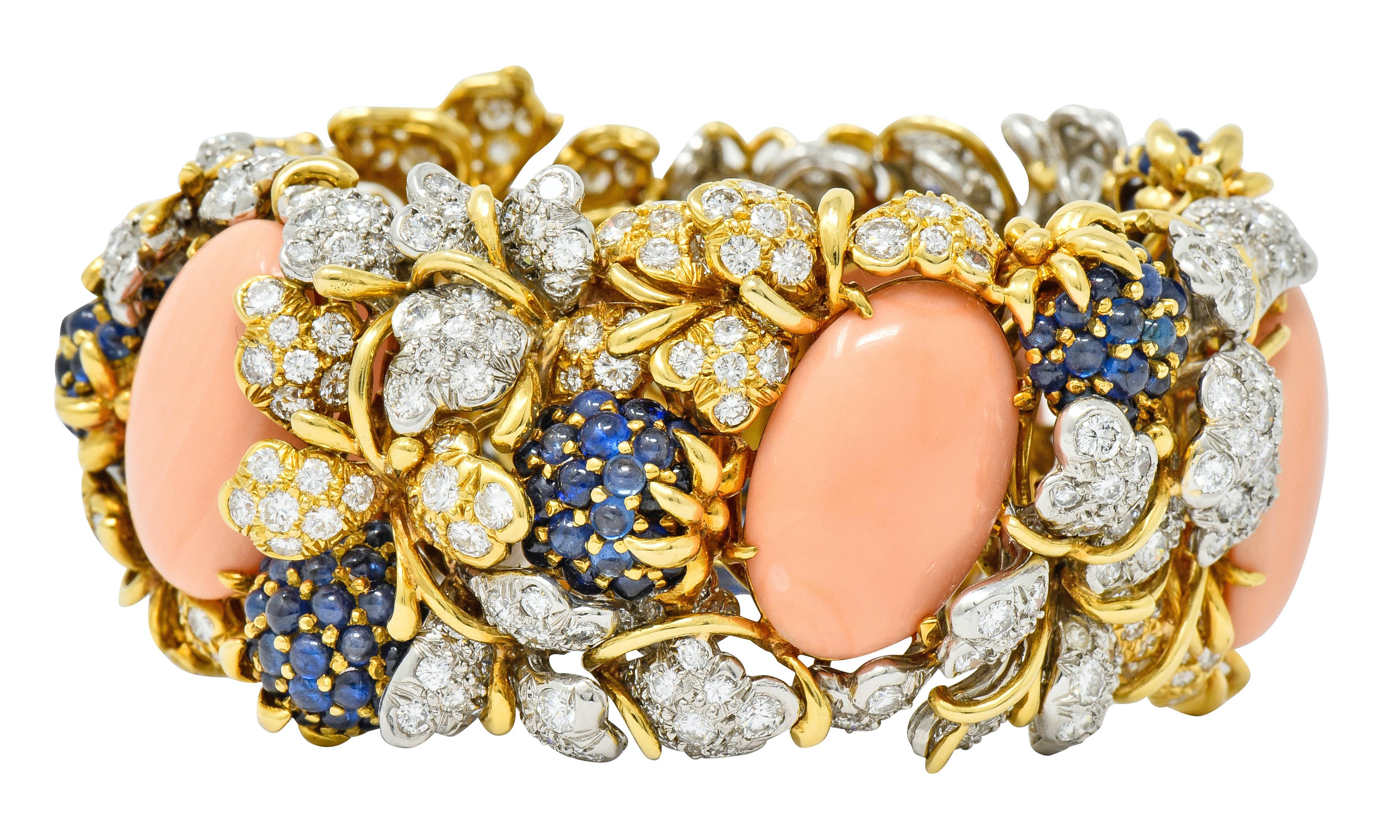 Tiffany & Co. Donald Claflin Diamond Sapphire Coral Platinum 18 Karat Gold Sumptuous Berry Bracelet - Wilson's Estate Jewelry