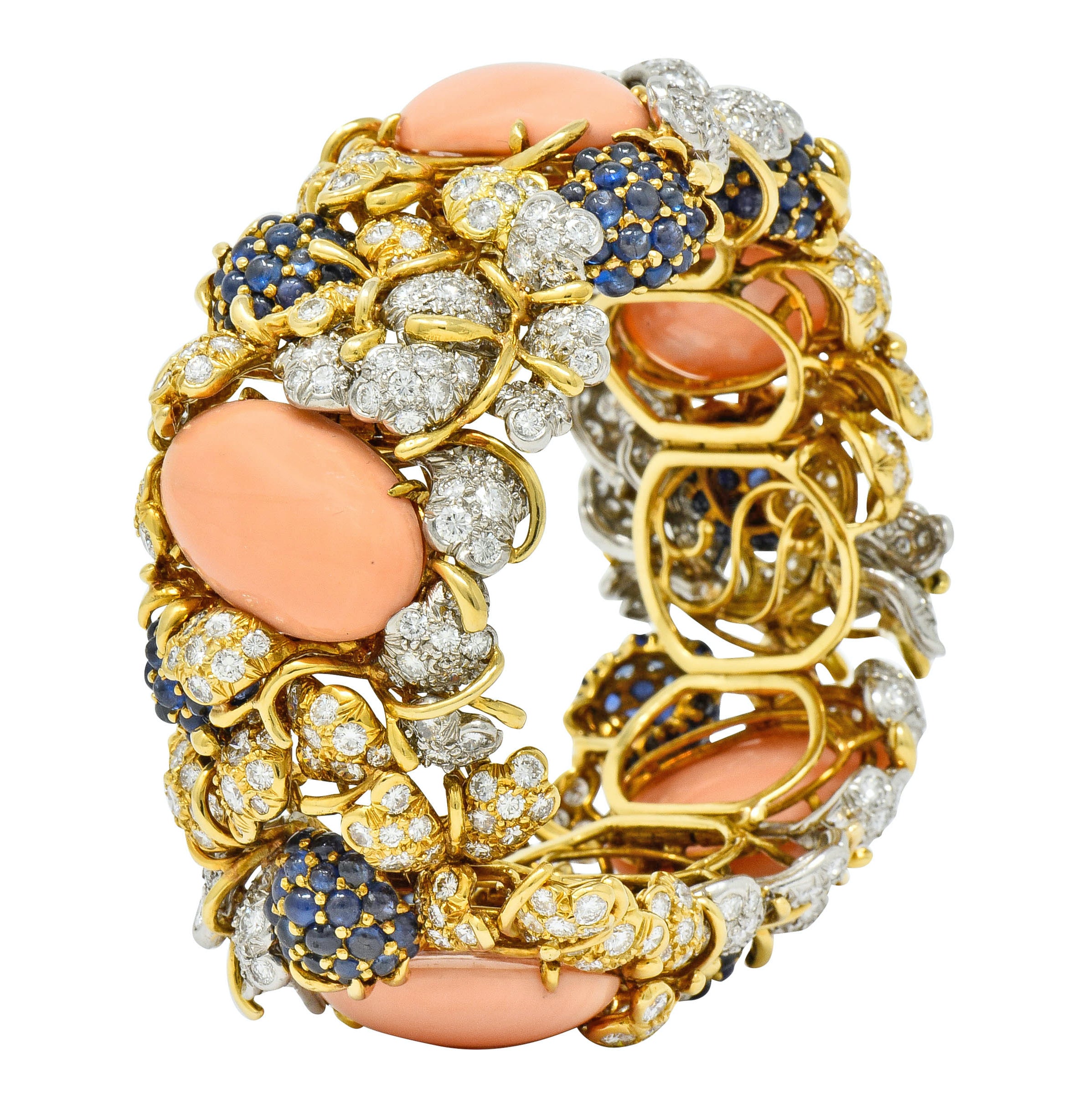 Tiffany & Co. Donald Claflin Diamond Sapphire Coral Platinum 18 Karat Gold Sumptuous Berry Bracelet - Wilson's Estate Jewelry