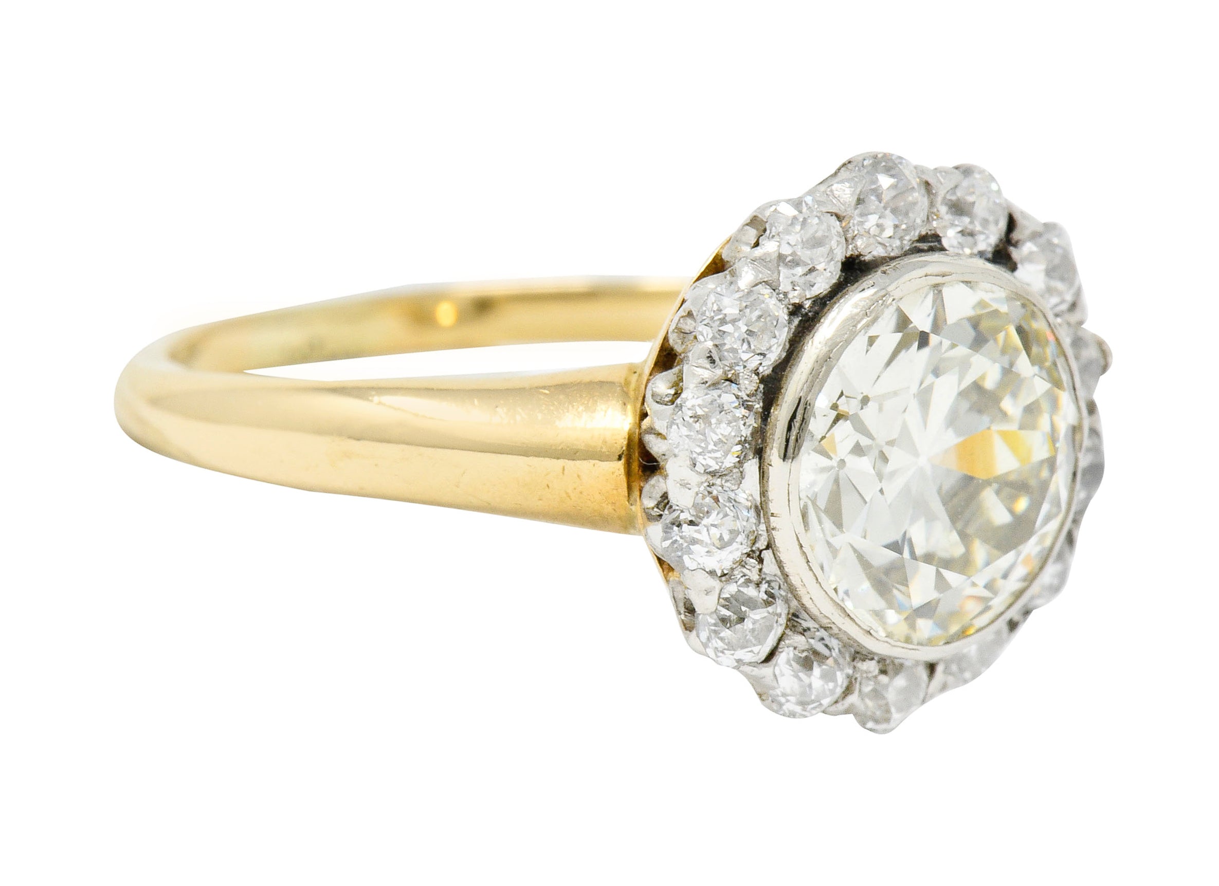 Superb Edwardian 2.61 CTW Diamond Platinum-Topped 14 Karat Gold Cluster Engagement Ring GIA Wilson's Estate Jewelry