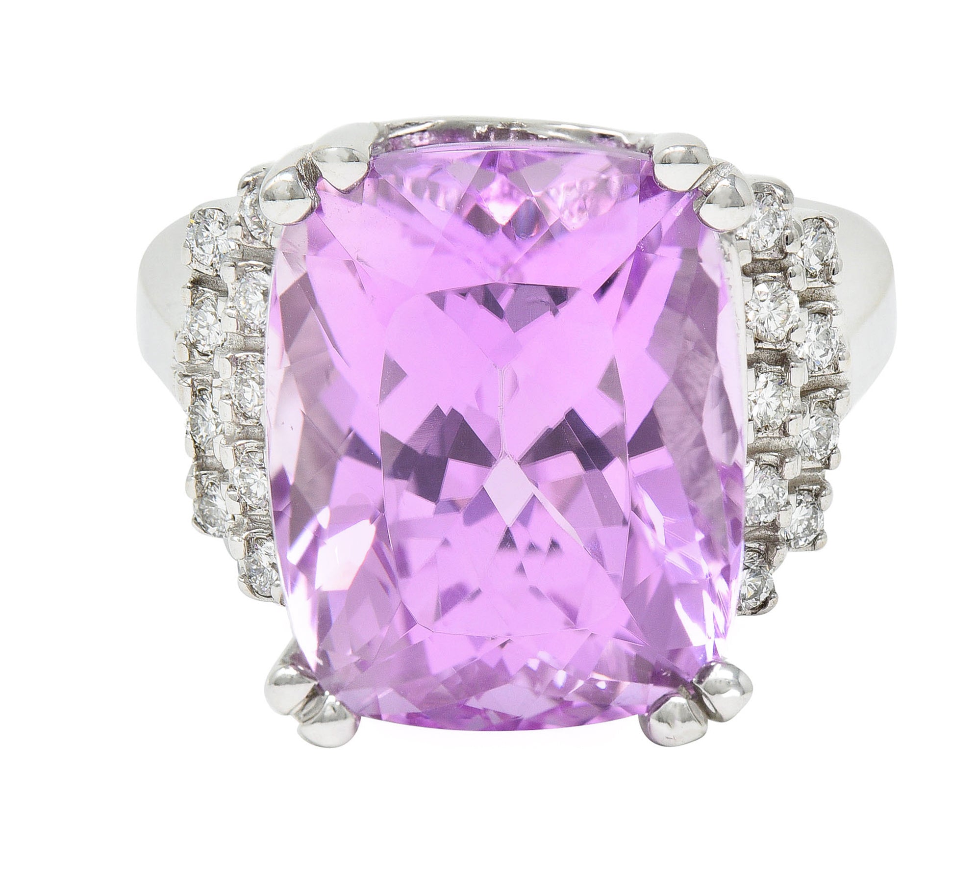 Contemporary Kunzite Diamond 14 Karat White Gold Cocktail RingRing - Wilson's Estate Jewelry