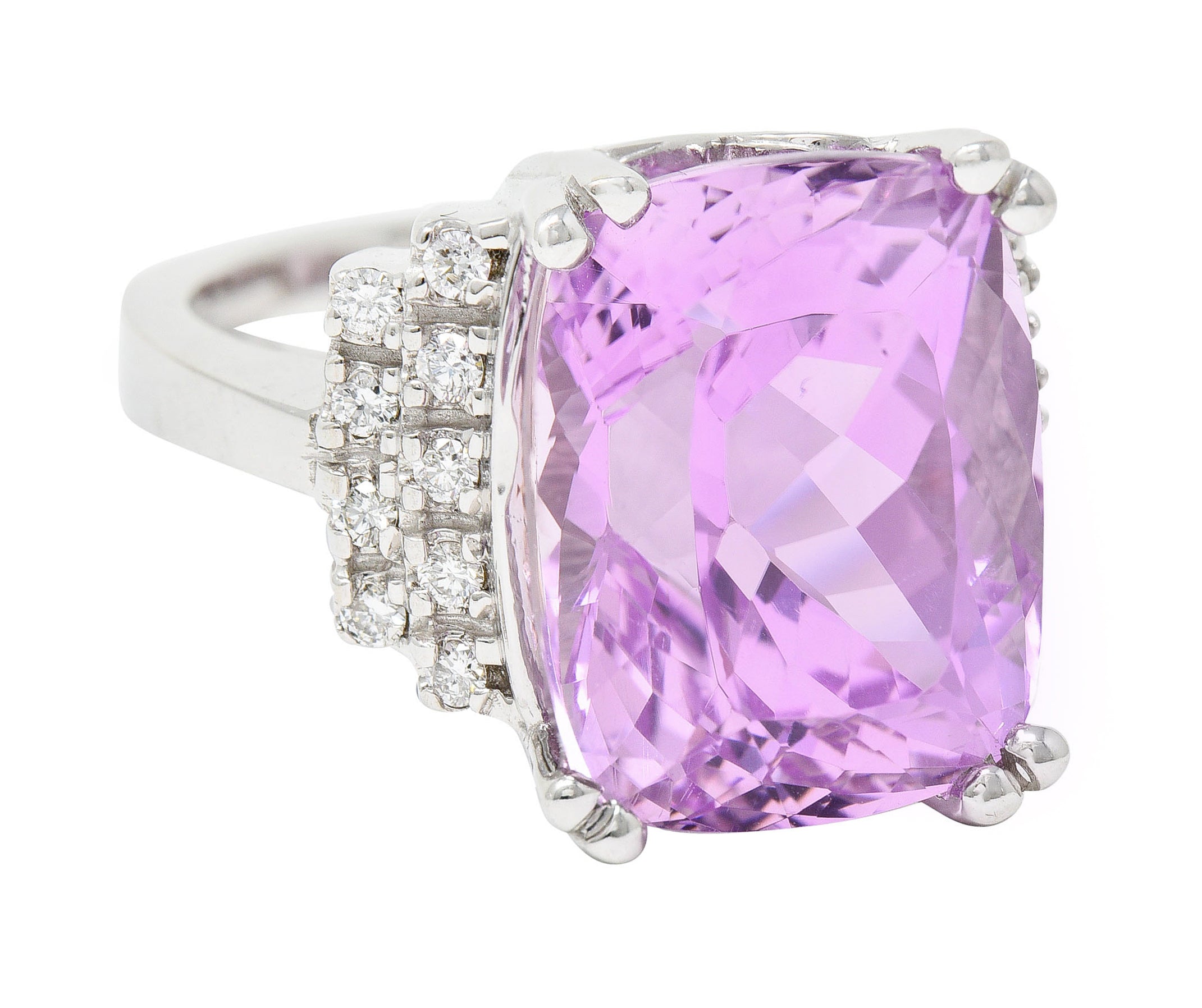 Contemporary Kunzite Diamond 14 Karat White Gold Cocktail RingRing - Wilson's Estate Jewelry