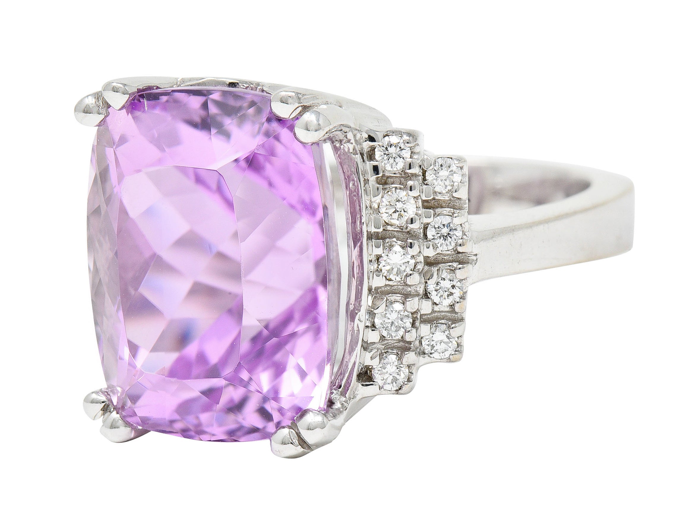 Contemporary Kunzite Diamond 14 Karat White Gold Cocktail RingRing - Wilson's Estate Jewelry