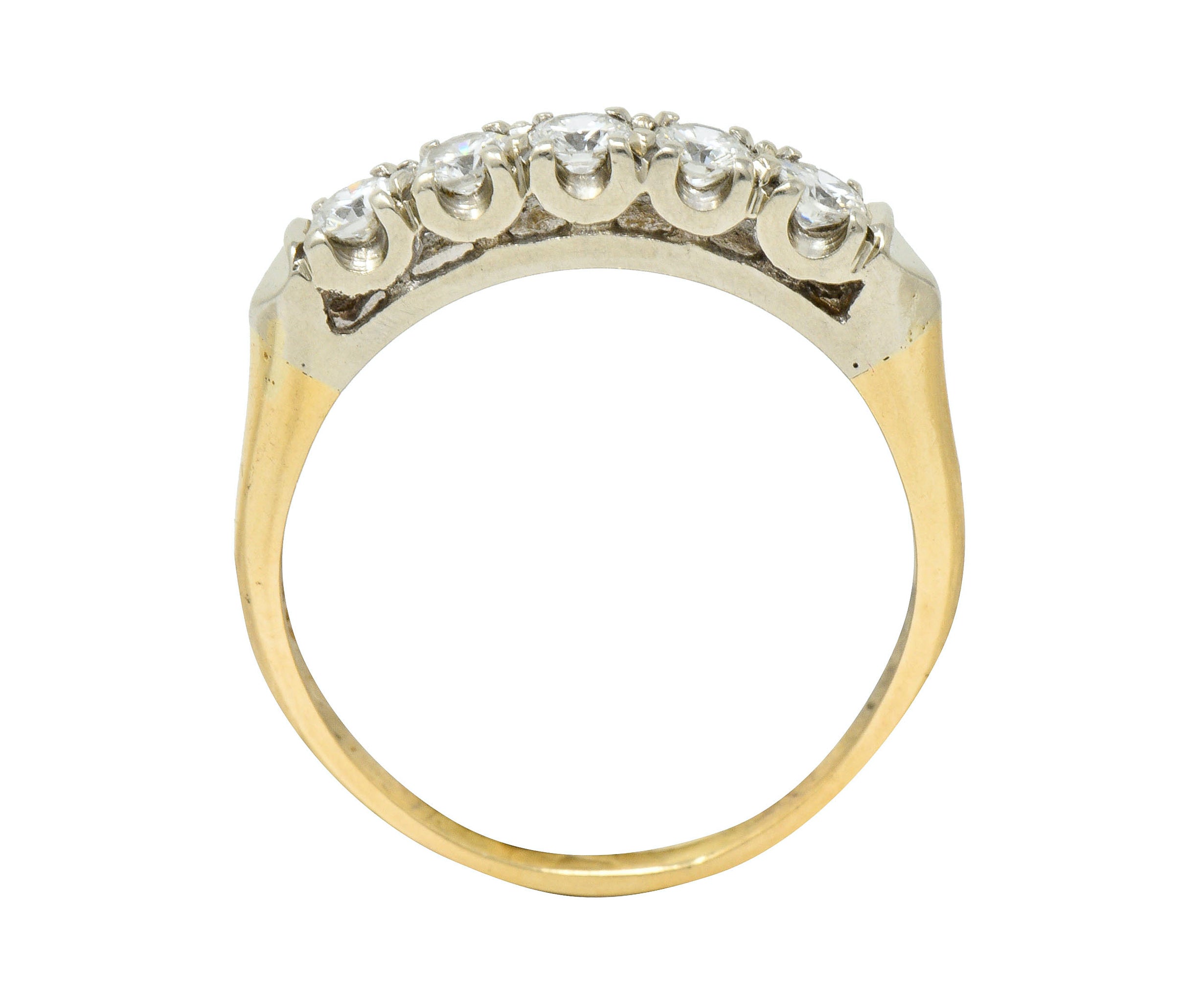 Retro 0.55 CTW Diamond 14 Karat Two-Tone Gold Fishtail Band RingRing - Wilson's Estate Jewelry