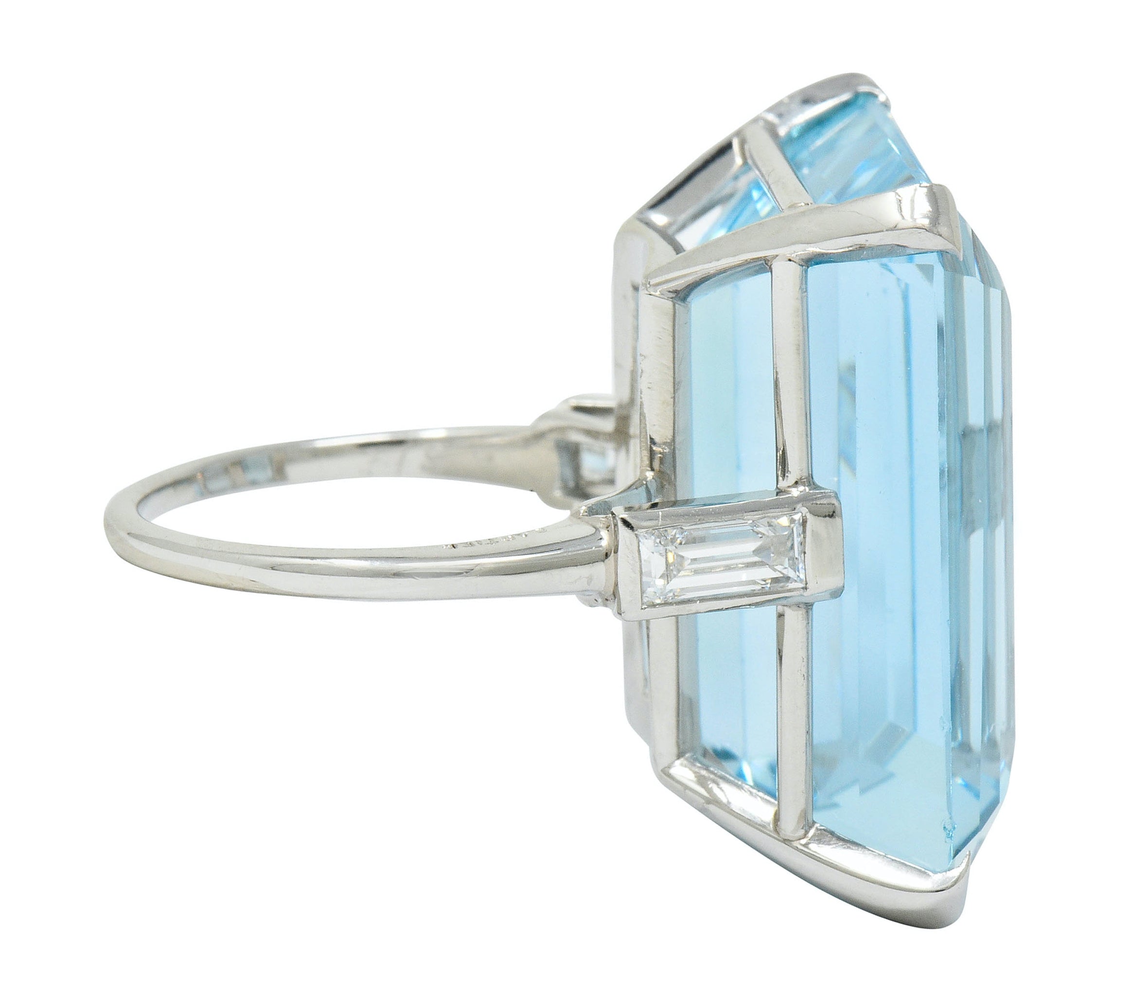 Exquisite Cartier 36.09 CTW Aquamarine Diamond Platinum Retro Cocktail Ring - Wilson's Estate Jewelry