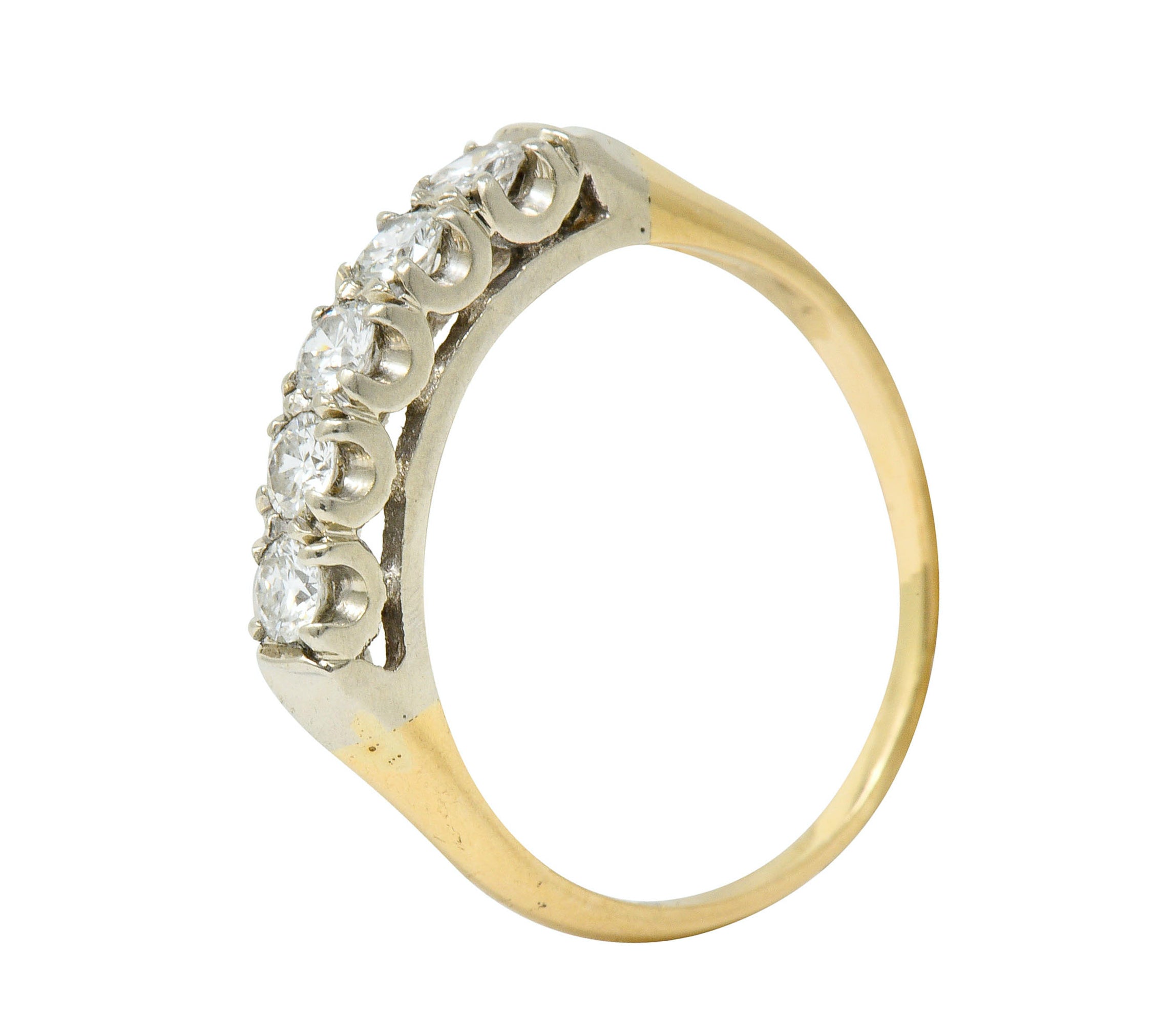 Retro 0.55 CTW Diamond 14 Karat Two-Tone Gold Fishtail Band RingRing - Wilson's Estate Jewelry