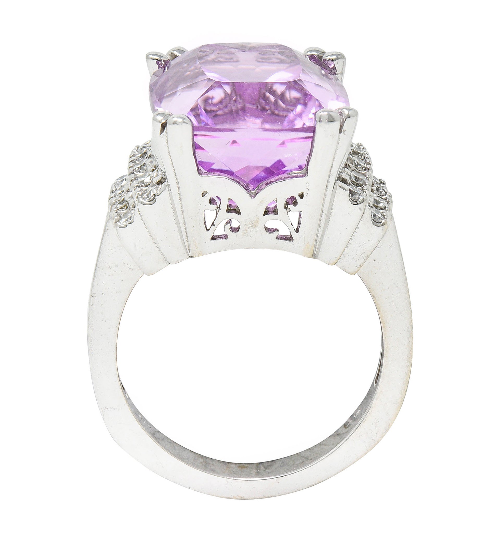 Contemporary Kunzite Diamond 14 Karat White Gold Cocktail RingRing - Wilson's Estate Jewelry