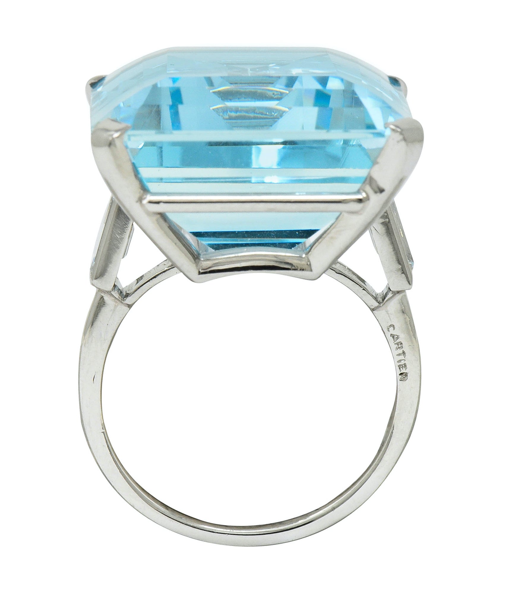 Exquisite Cartier 36.09 CTW Aquamarine Diamond Platinum Retro Cocktail Ring - Wilson's Estate Jewelry