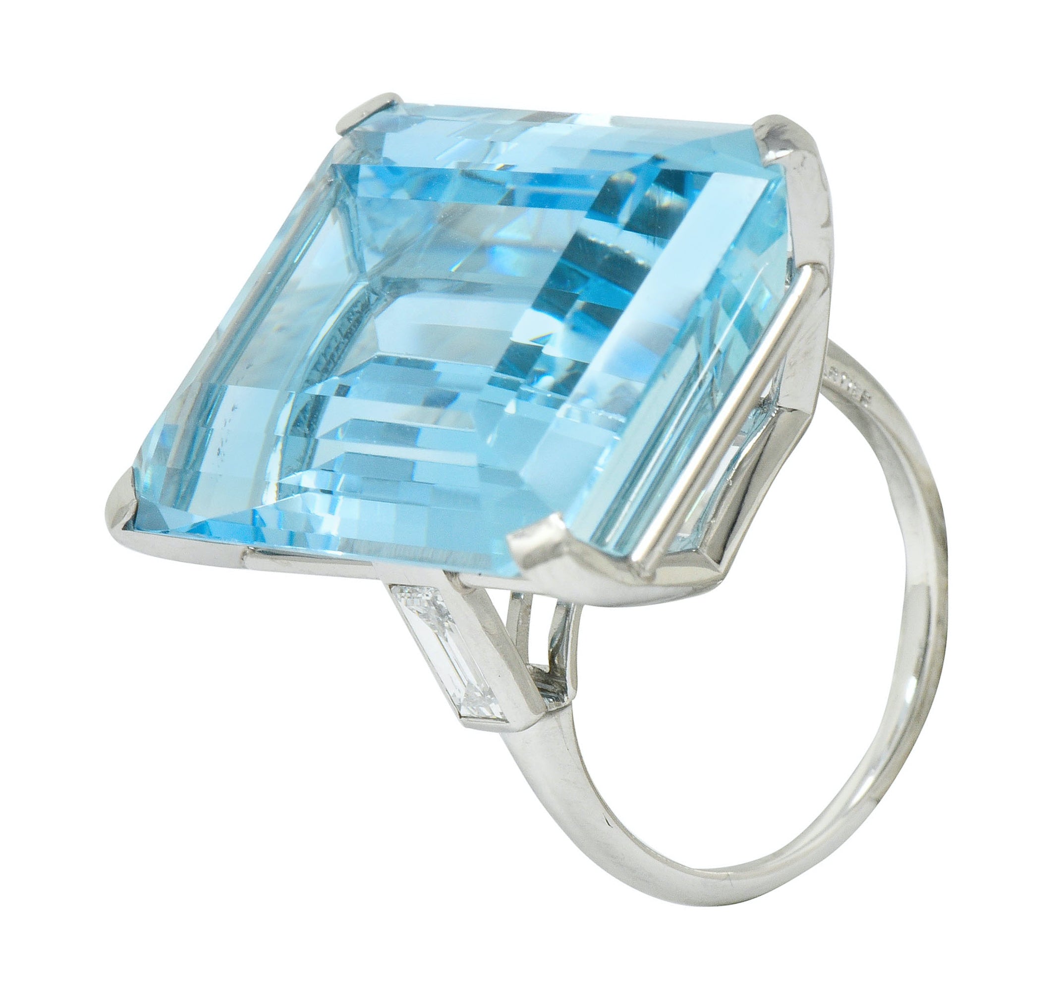 Exquisite Cartier 36.09 CTW Aquamarine Diamond Platinum Retro Cocktail Ring - Wilson's Estate Jewelry