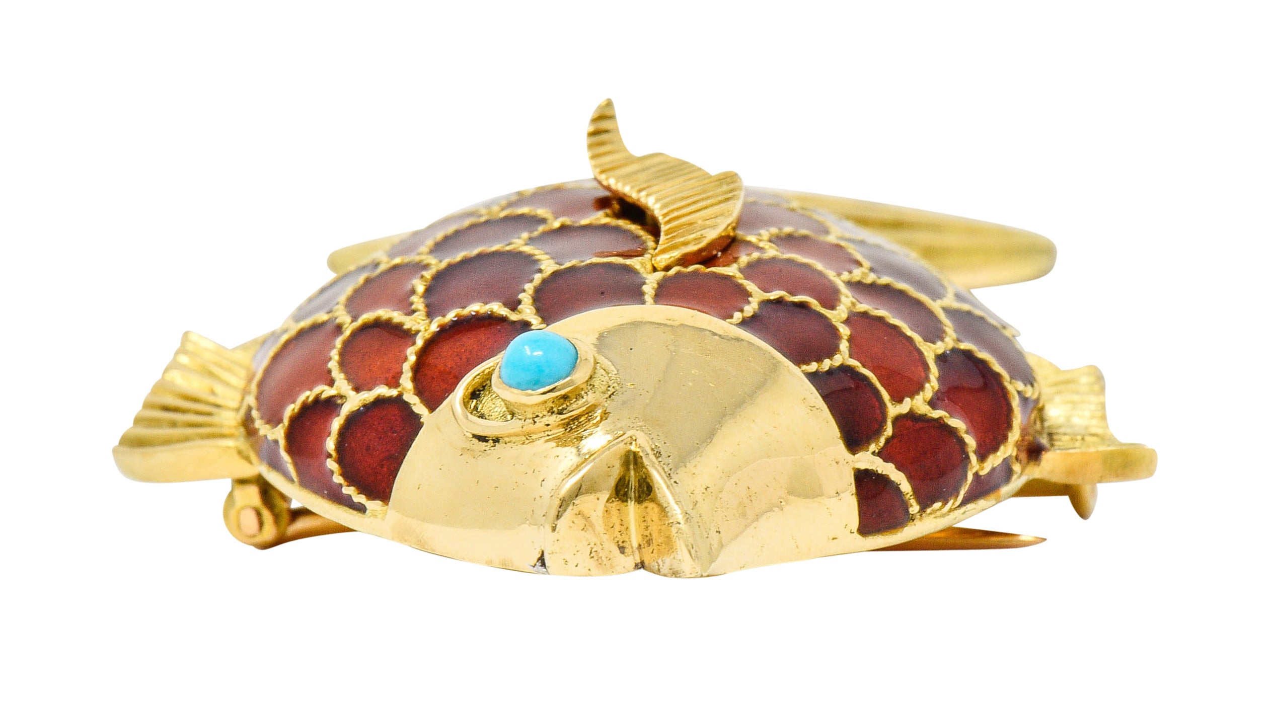 Boucheron 1950's Mid-Century Turquoise Enamel 18 Karat Gold Fish BroochBrooch - Wilson's Estate Jewelry