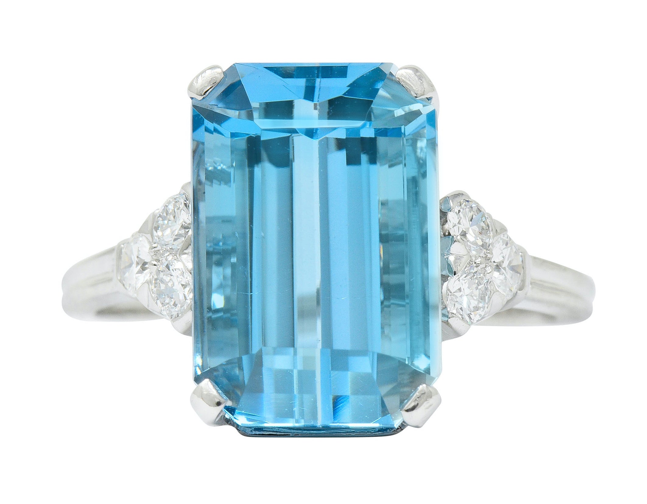 Tiffany & Co. 7.38 CTW Aquamarine Diamond Platinum Retro Cocktail Ring - Wilson's Estate Jewelry