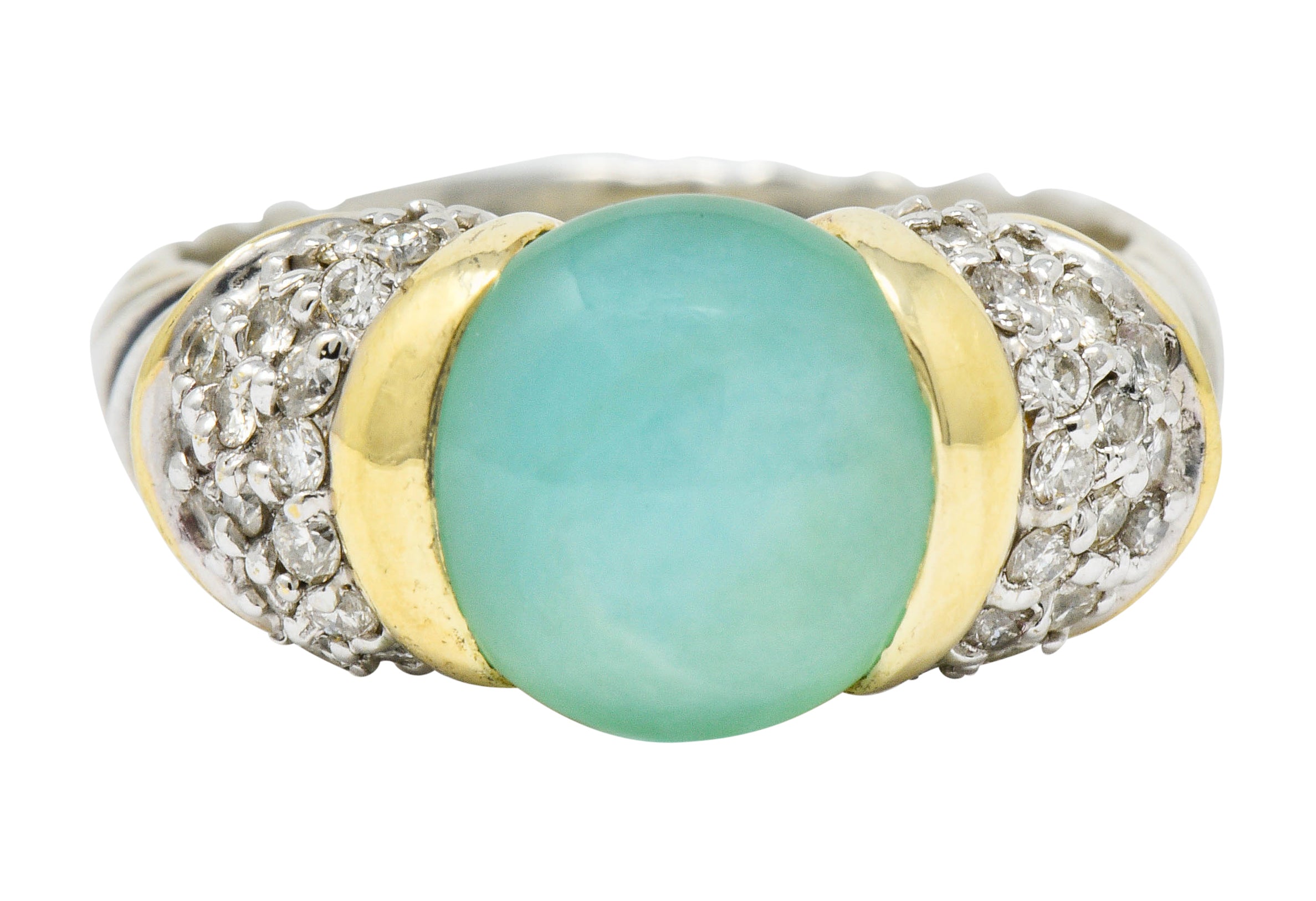 David Yurman Diamond Chrysoprase 18 Karat Gold Silver Capri RingRing - Wilson's Estate Jewelry