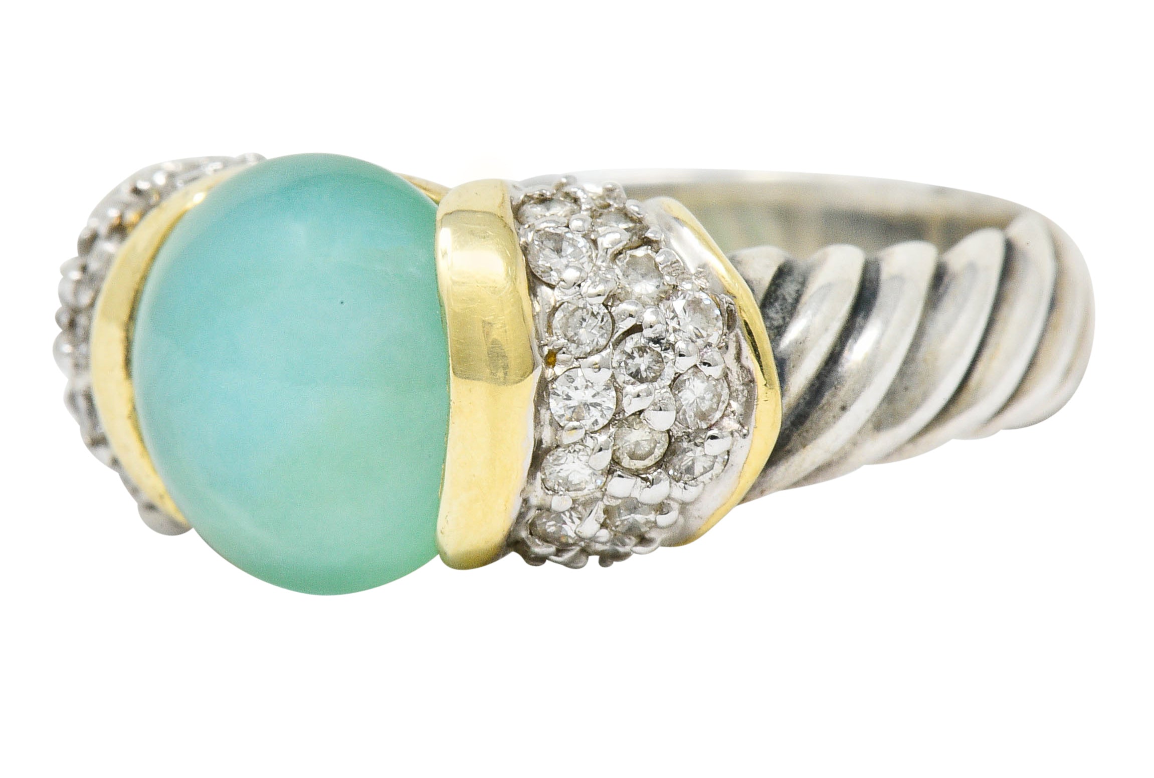 David Yurman Diamond Chrysoprase 18 Karat Gold Silver Capri RingRing - Wilson's Estate Jewelry