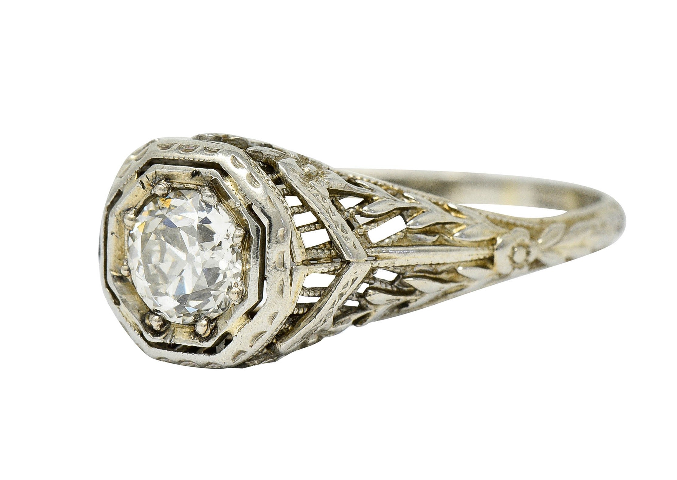 1920's Art Deco 0.50 CTW Diamond 18 Karat White Gold Floral Engagement RingRing - Wilson's Estate Jewelry