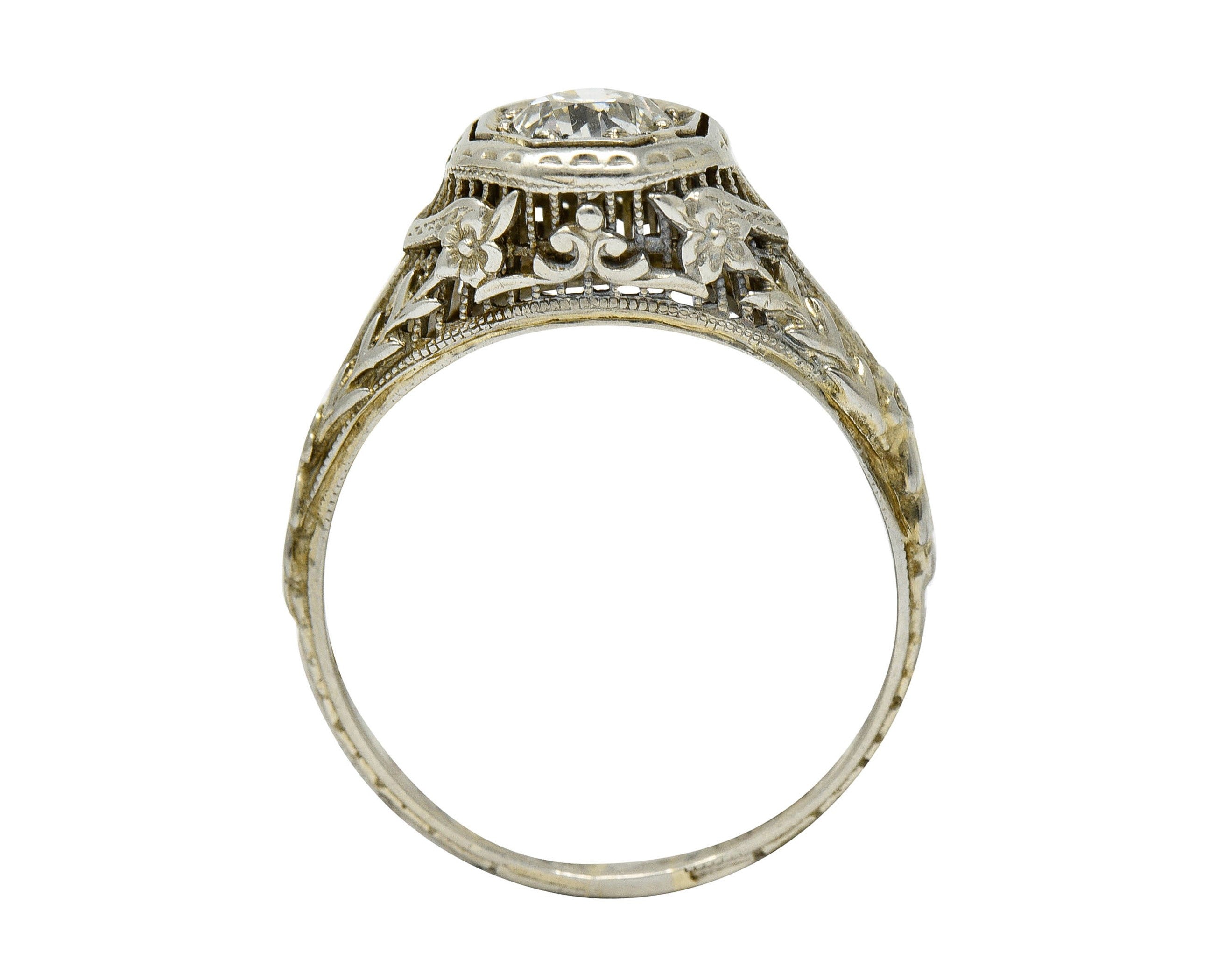 1920's Art Deco 0.50 CTW Diamond 18 Karat White Gold Floral Engagement RingRing - Wilson's Estate Jewelry