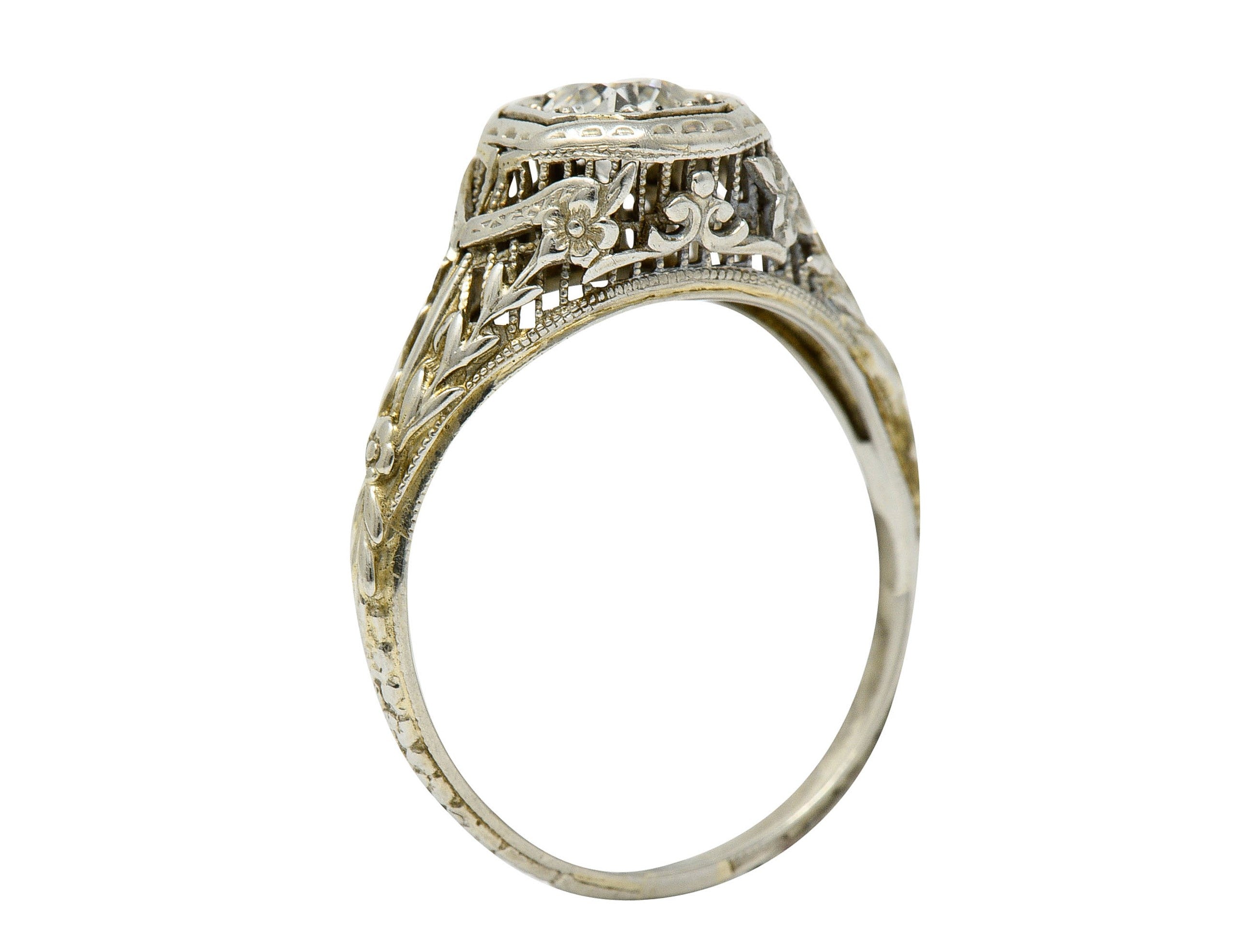 1920's Art Deco 0.50 CTW Diamond 18 Karat White Gold Floral Engagement RingRing - Wilson's Estate Jewelry