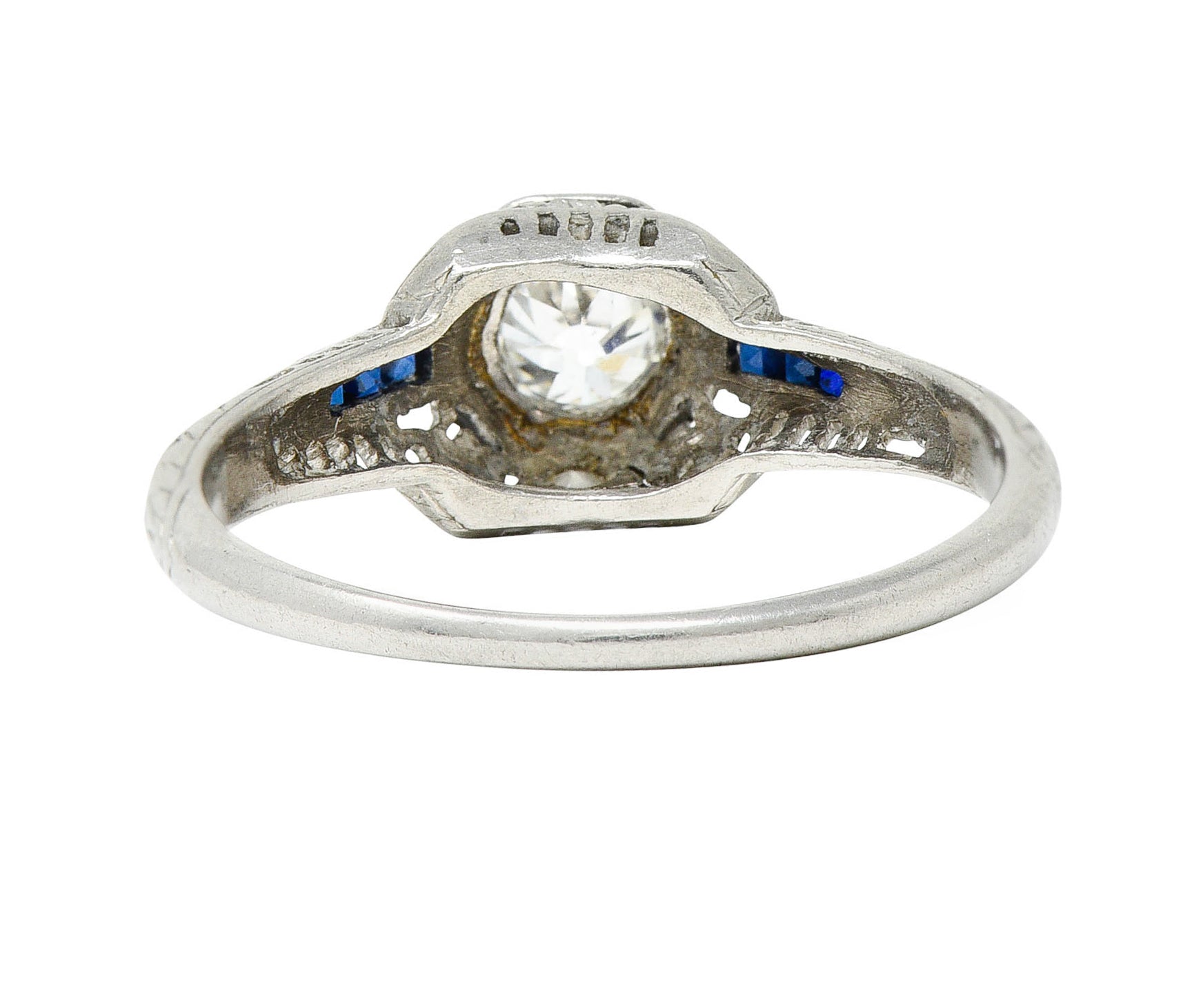 Art Deco 0.43 CTW Diamond Sapphire Platinum Octagonal Engagement RingRing - Wilson's Estate Jewelry