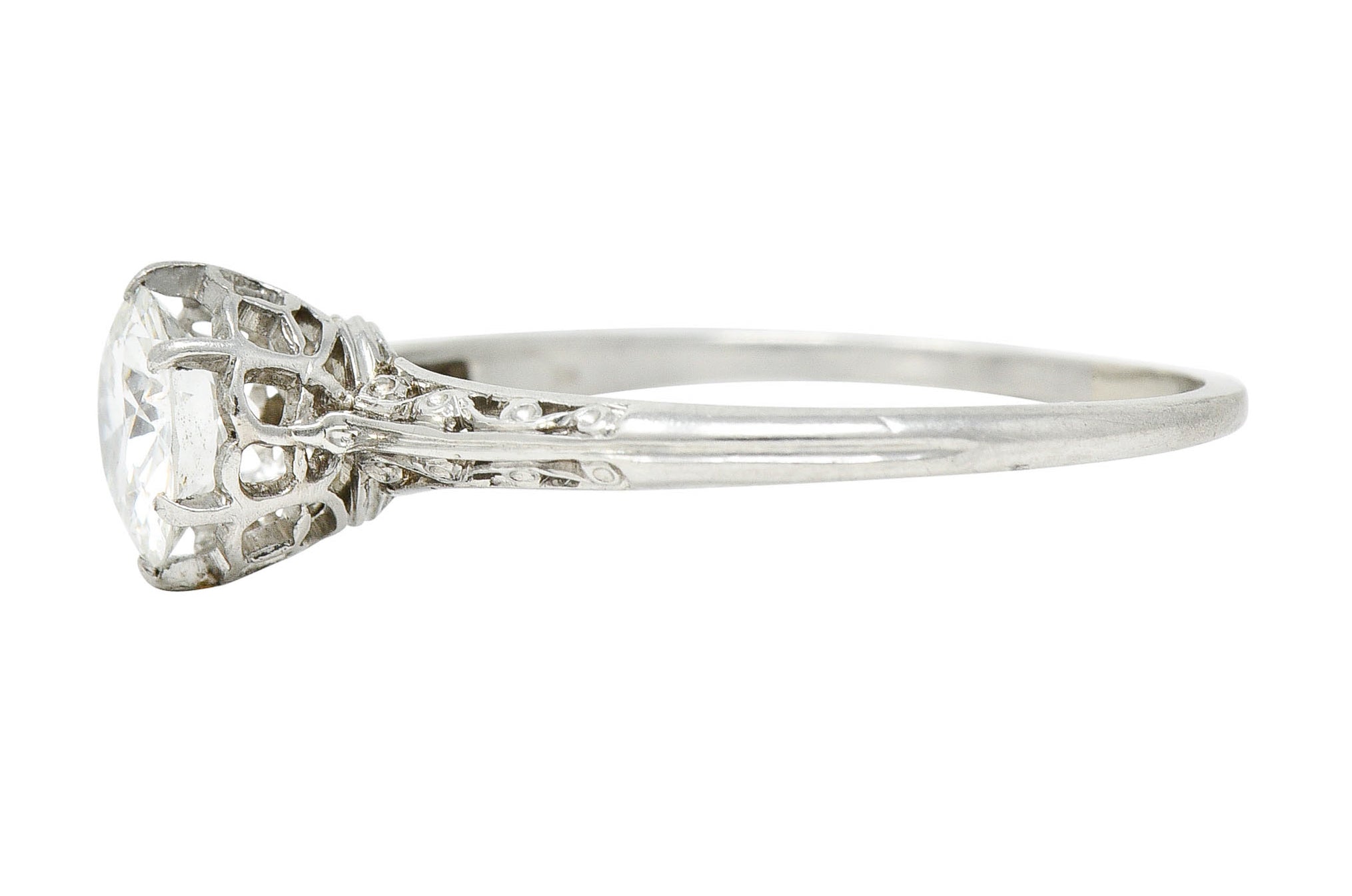 Late Edwardian 0.78 CTW Diamond Platinum Filigree Engagement RingRing - Wilson's Estate Jewelry