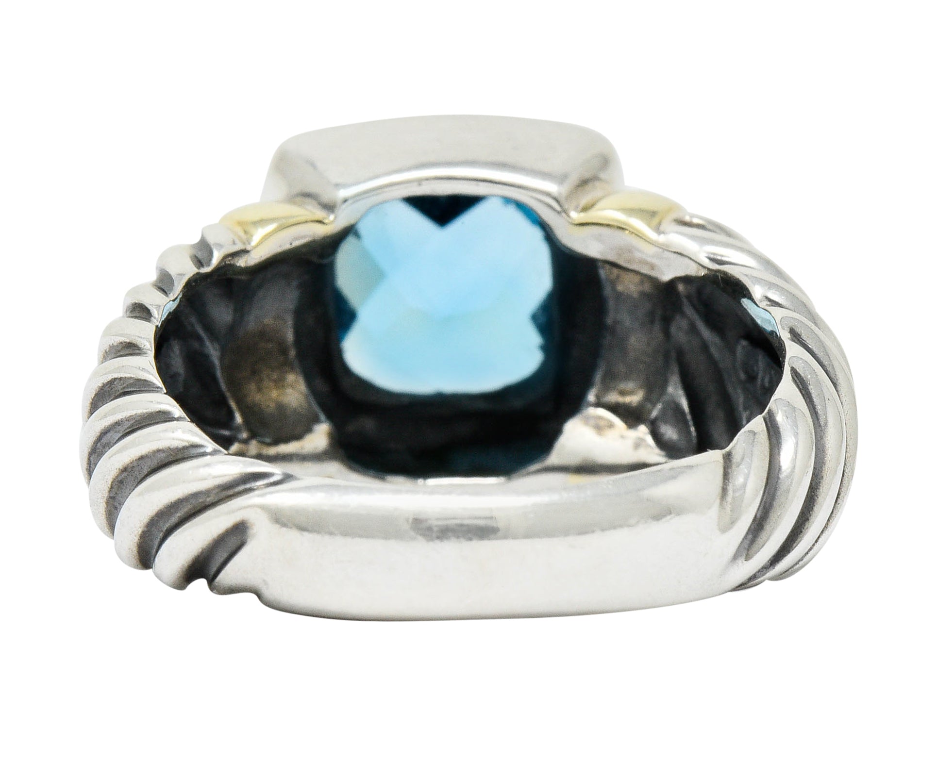 David Yurman Blue Topaz 14 Karat Gold Silver Noblesse RingRing - Wilson's Estate Jewelry