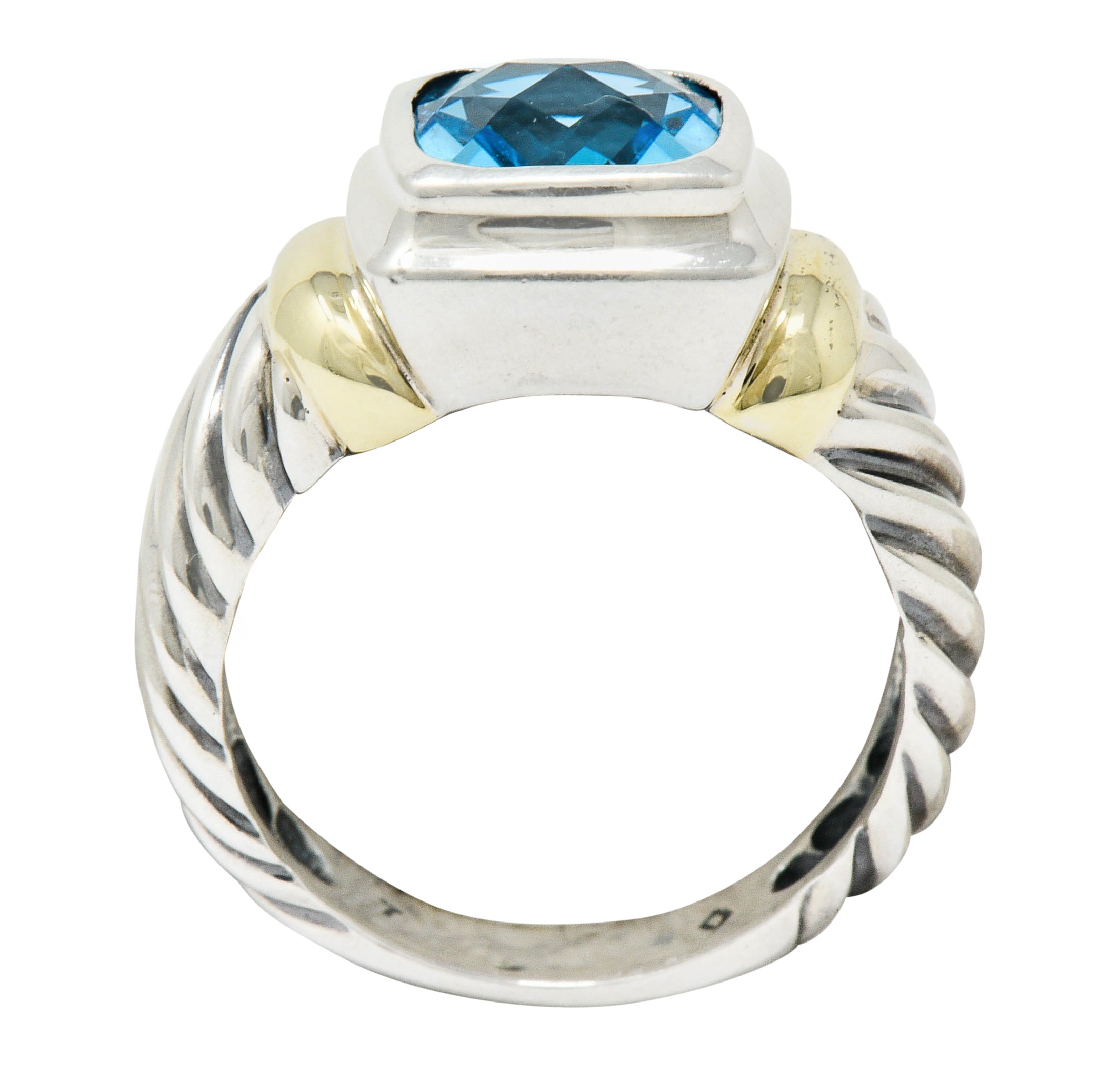 David Yurman Blue Topaz 14 Karat Gold Silver Noblesse RingRing - Wilson's Estate Jewelry