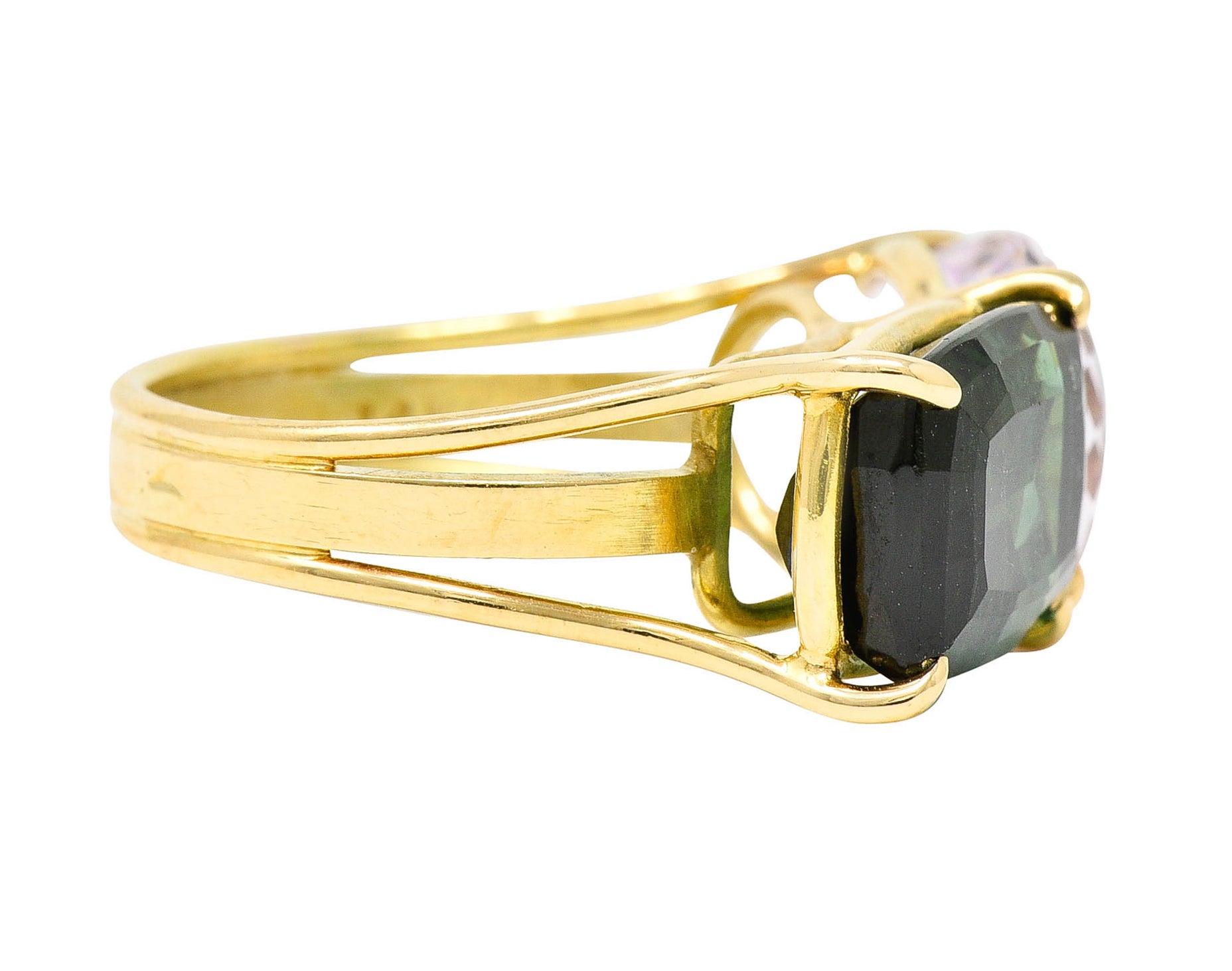 Green Tourmaline Kunzite 14 Karat Gold Double Gemstone RingRing - Wilson's Estate Jewelry