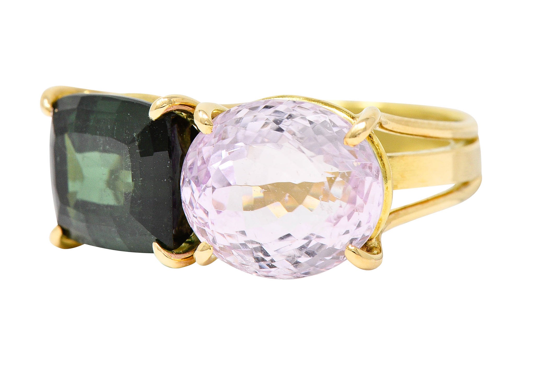 Green Tourmaline Kunzite 14 Karat Gold Double Gemstone RingRing - Wilson's Estate Jewelry