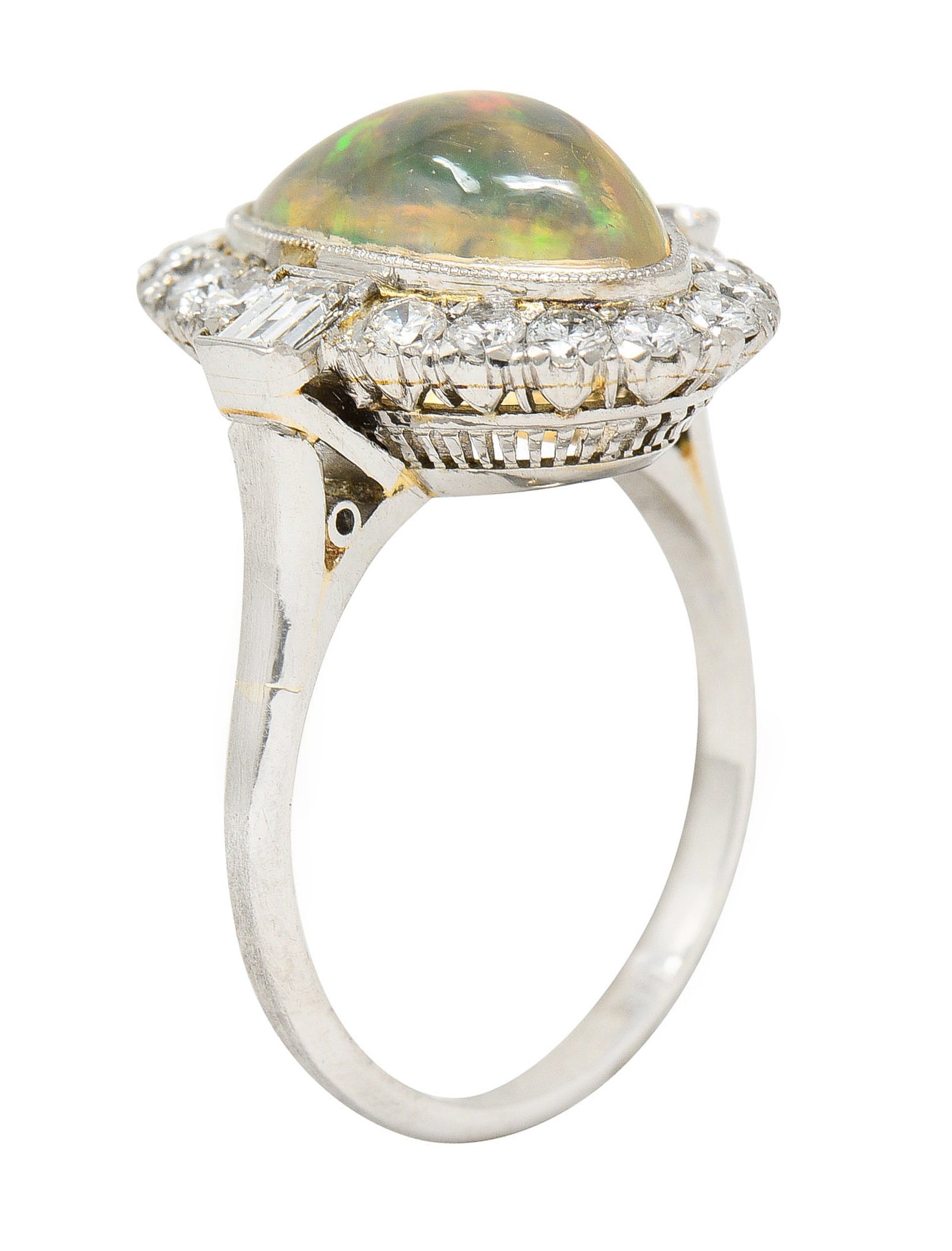 Contemporary Jelly Opal Diamond Platinum Navette Cluster RingRing - Wilson's Estate Jewelry