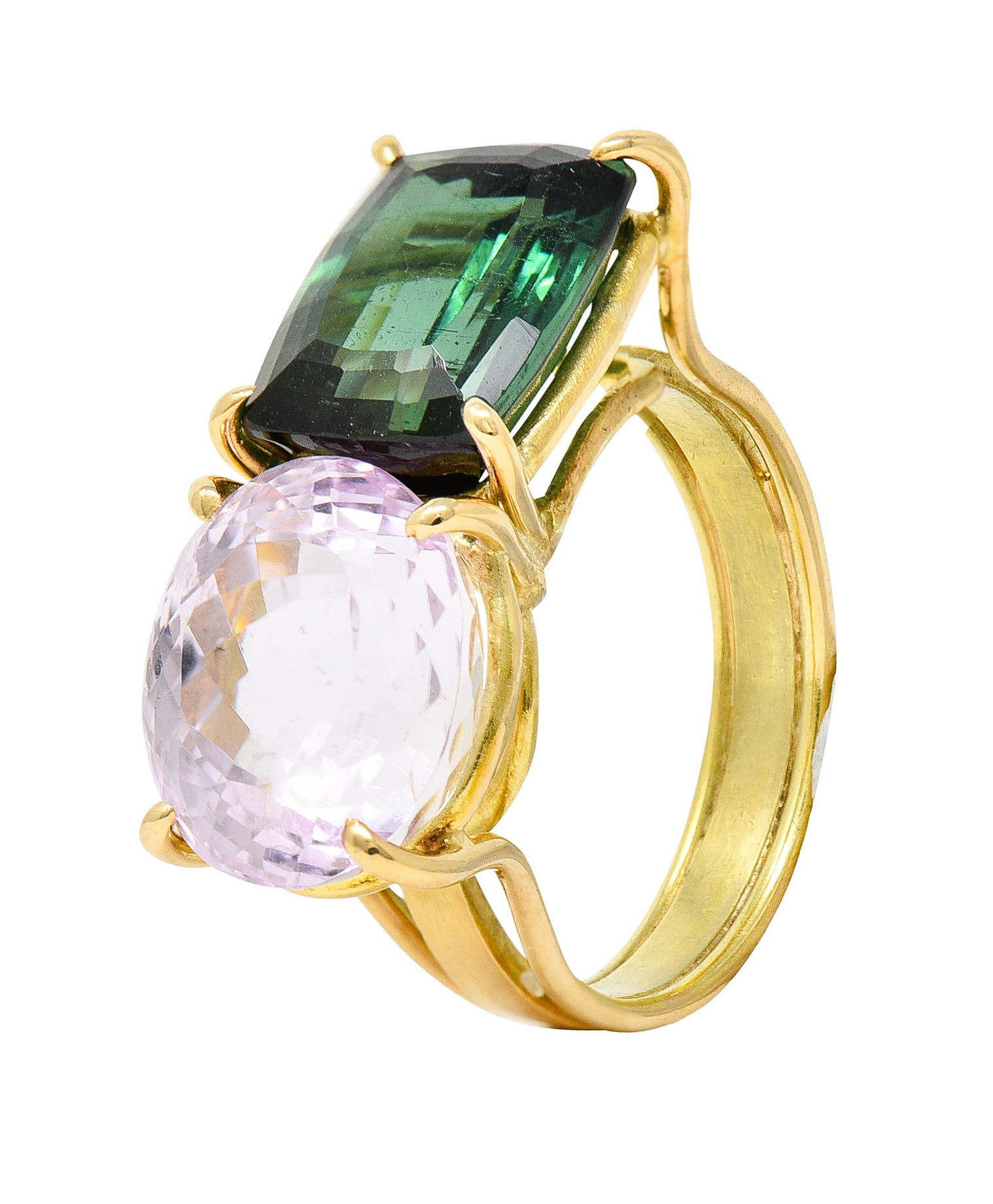 Green Tourmaline Kunzite 14 Karat Gold Double Gemstone RingRing - Wilson's Estate Jewelry