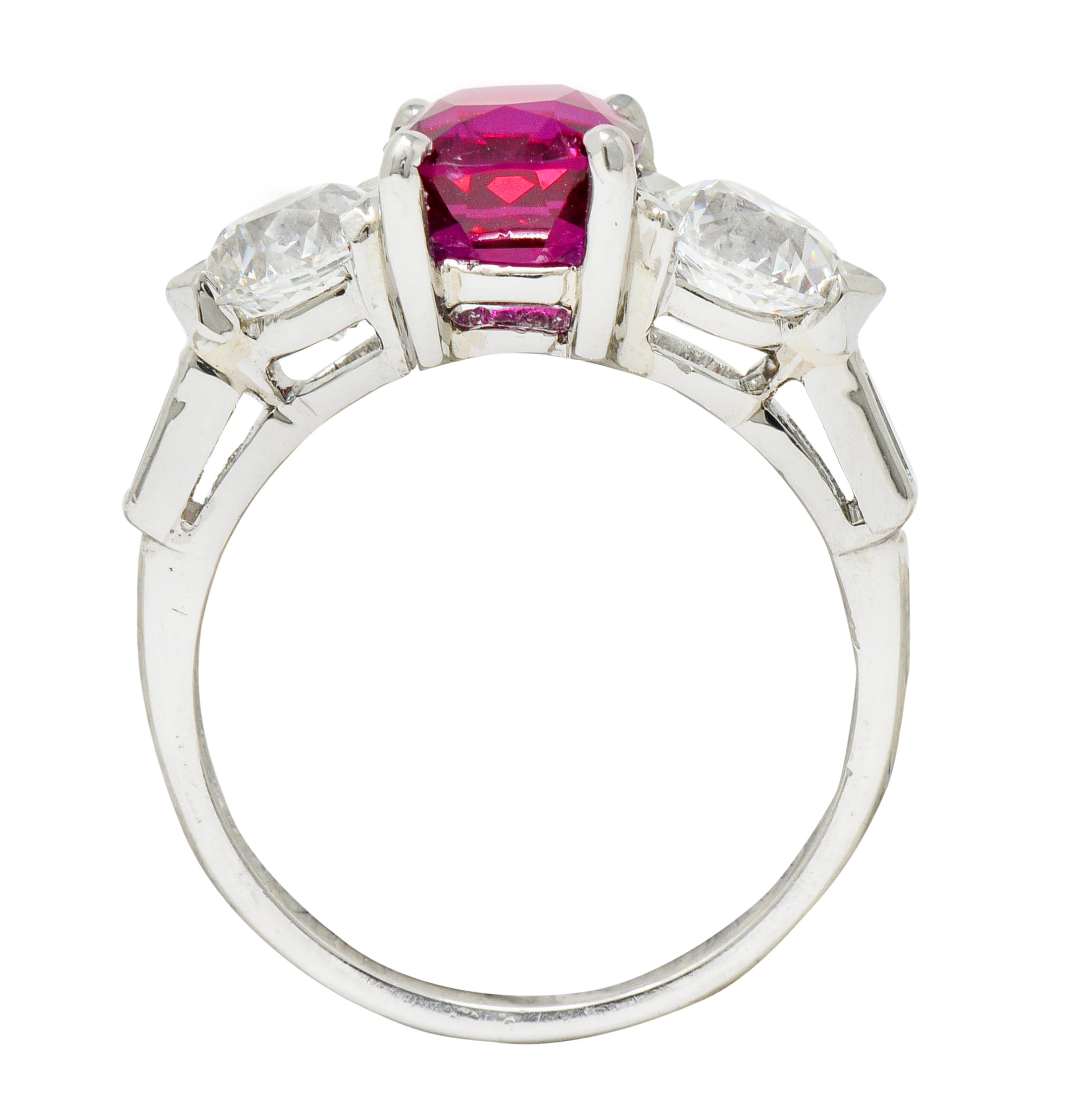 1950’s 4.06 CTW Unheated Burmese Ruby Diamond Platinum Three Stone Burma Ring AGL - Wilson's Estate Jewelry