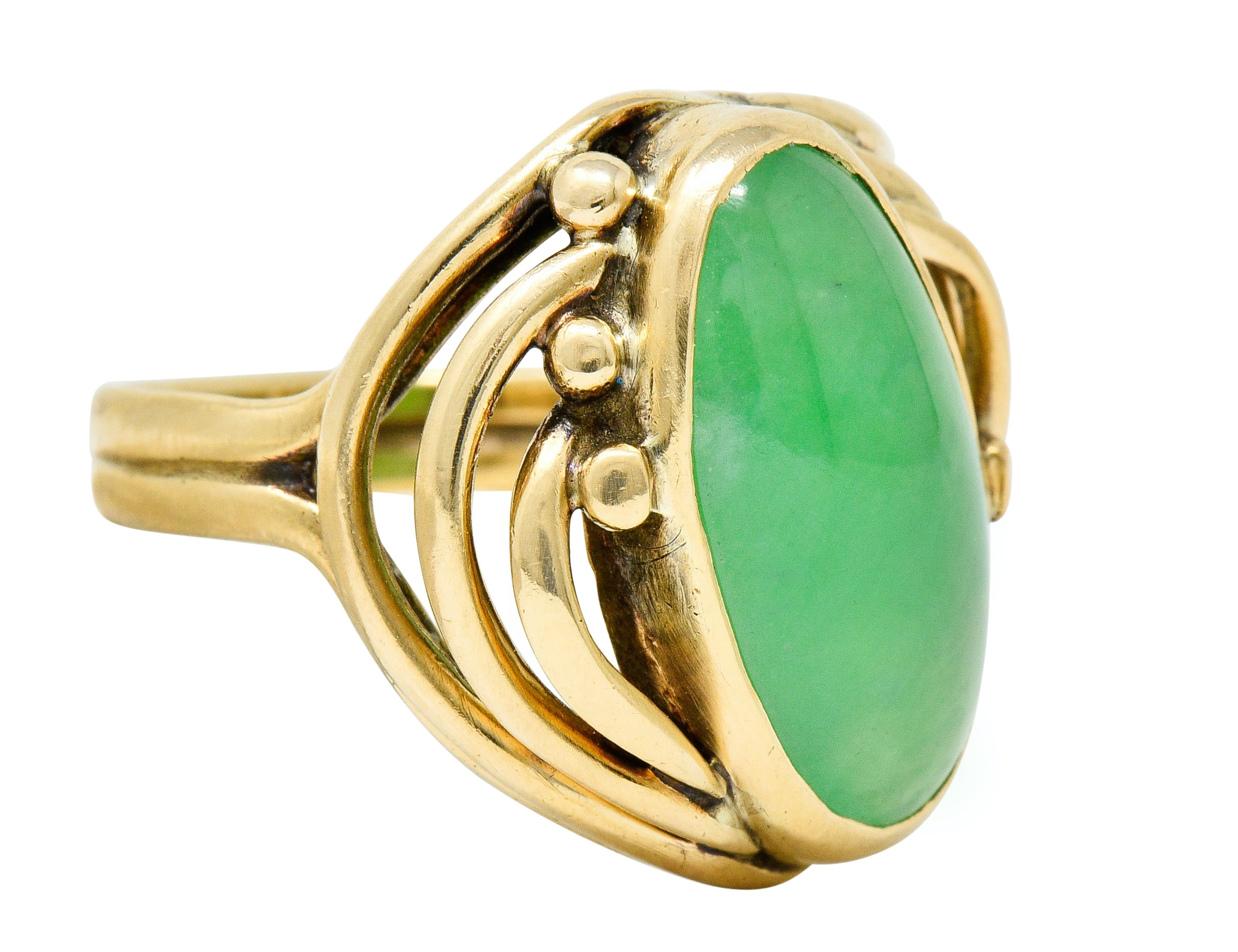 Art Nouveau Jadeite Jade Cabochon 14 Karat Gold Band Ring GIARing - Wilson's Estate Jewelry