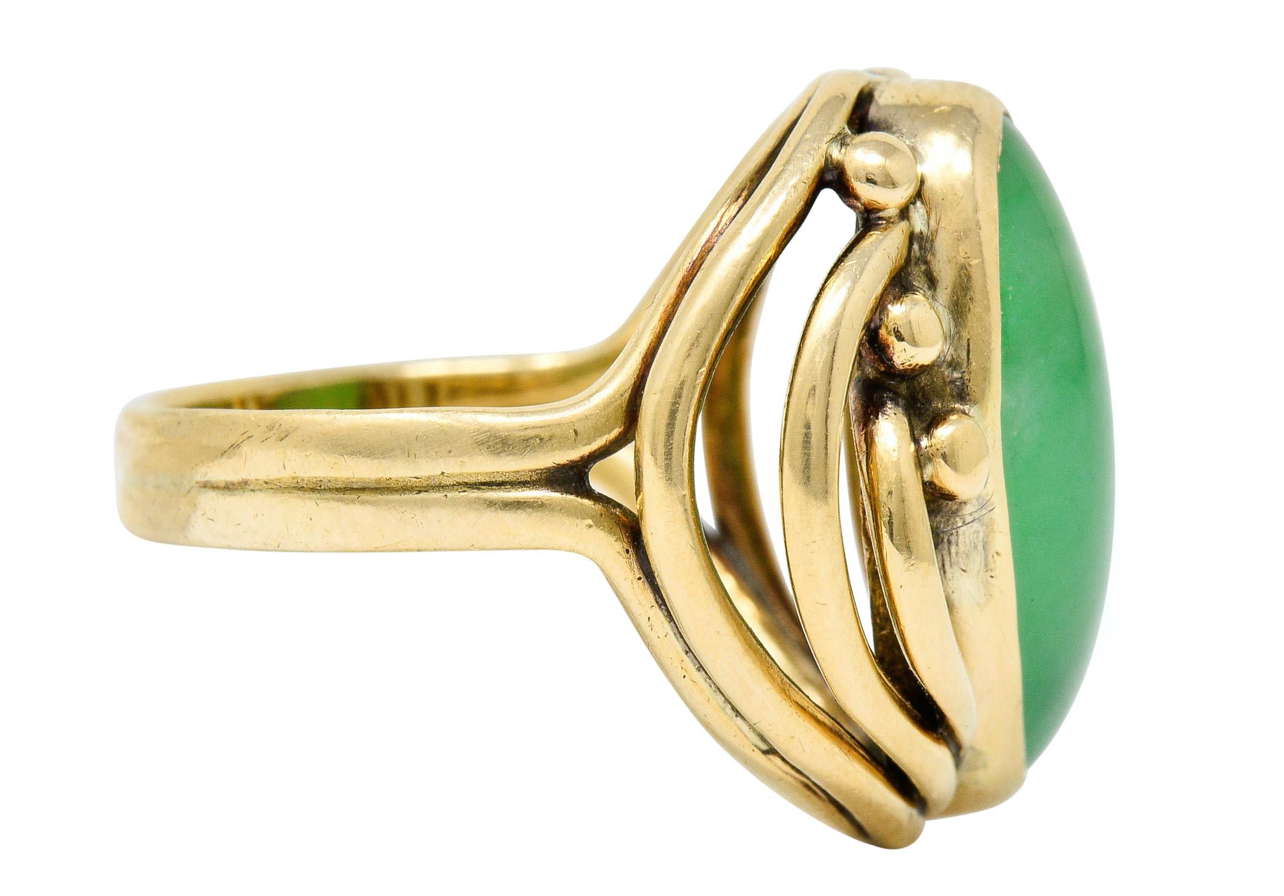 Art Nouveau Jadeite Jade Cabochon 14 Karat Gold Band Ring GIARing - Wilson's Estate Jewelry