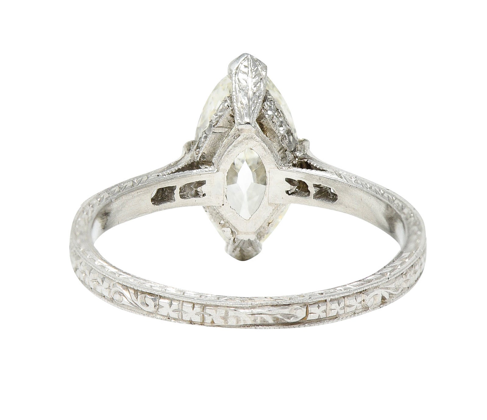 Art Deco 1.46 CTW Marquise Diamond Platinum Engraved Engagement RingRing - Wilson's Estate Jewelry